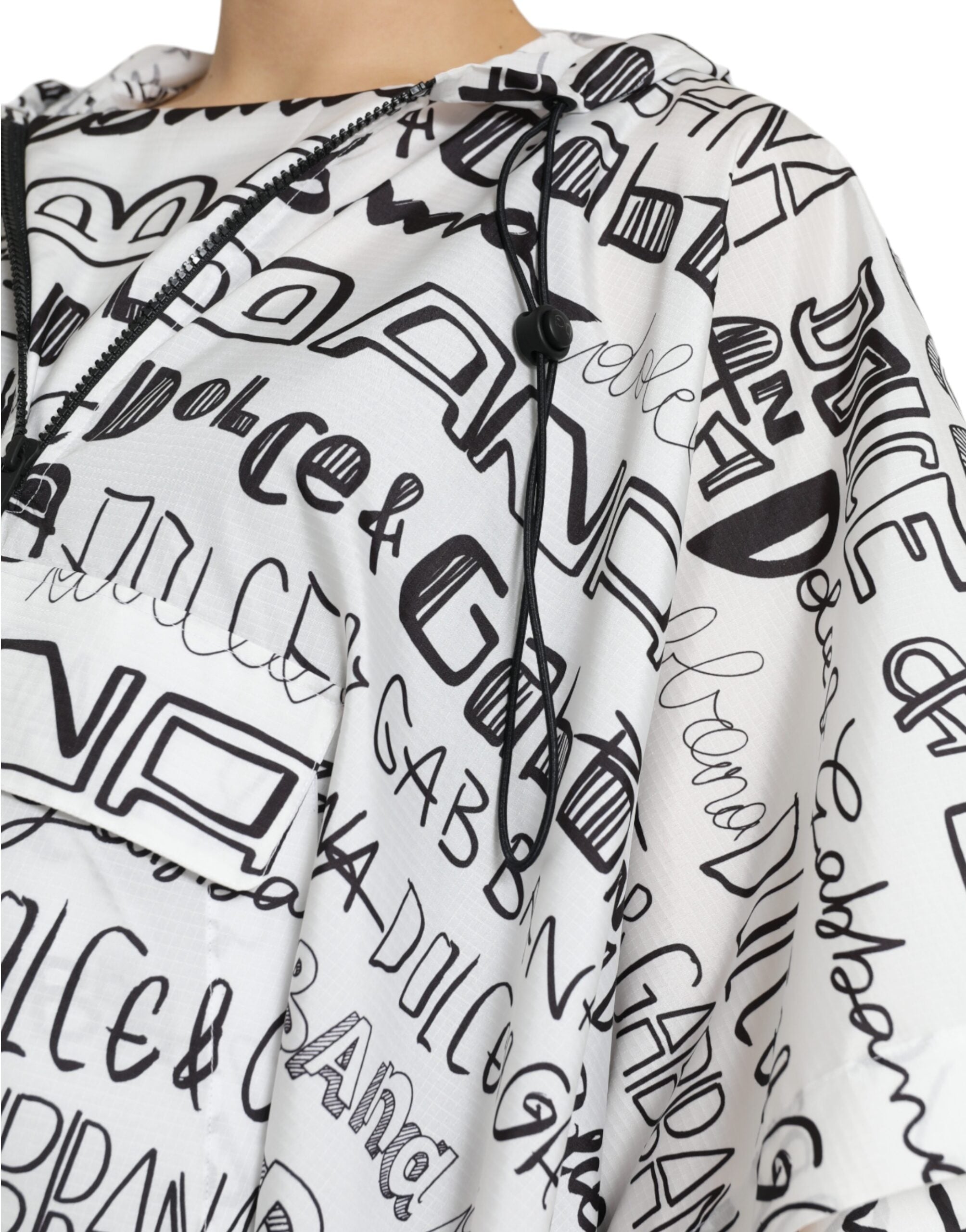 Dolce & Gabbana White Logo Print Hooded Blouson T-shirt Women's Top