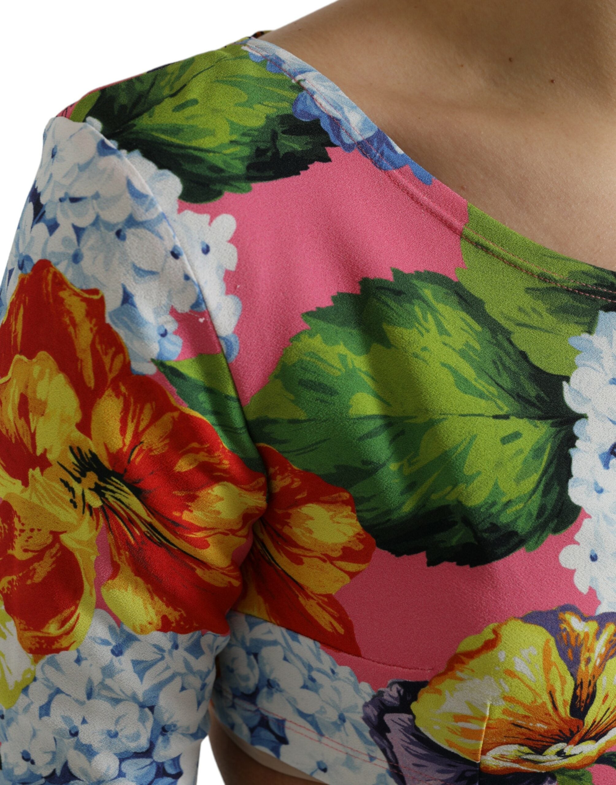 Dolce & Gabbana Multicolor Floral Long Sleeves Cropped Women's Top