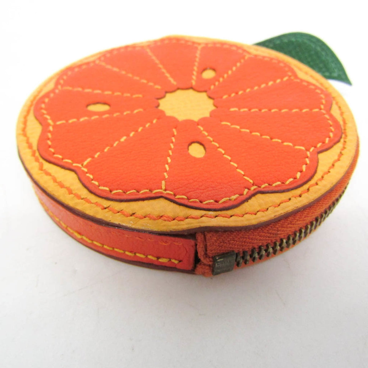 Hermes Orange Slice Coin Leather Orange Leather Clutche & Pouche Bag (Pre-Owned)