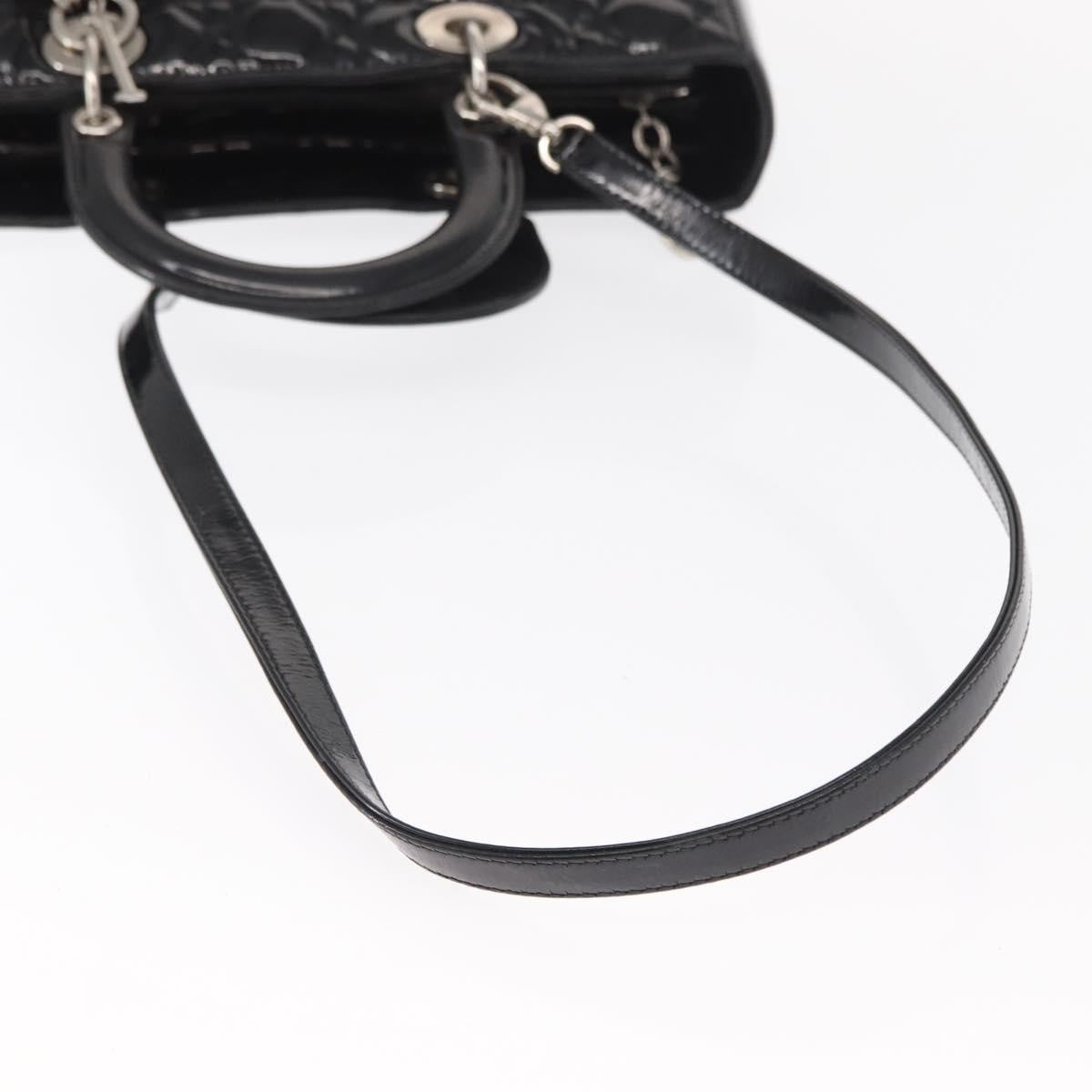 Christian Dior Lady Dior Cannage Stitch Patent Black Patent_Leather Handbag (Pre-Owned)