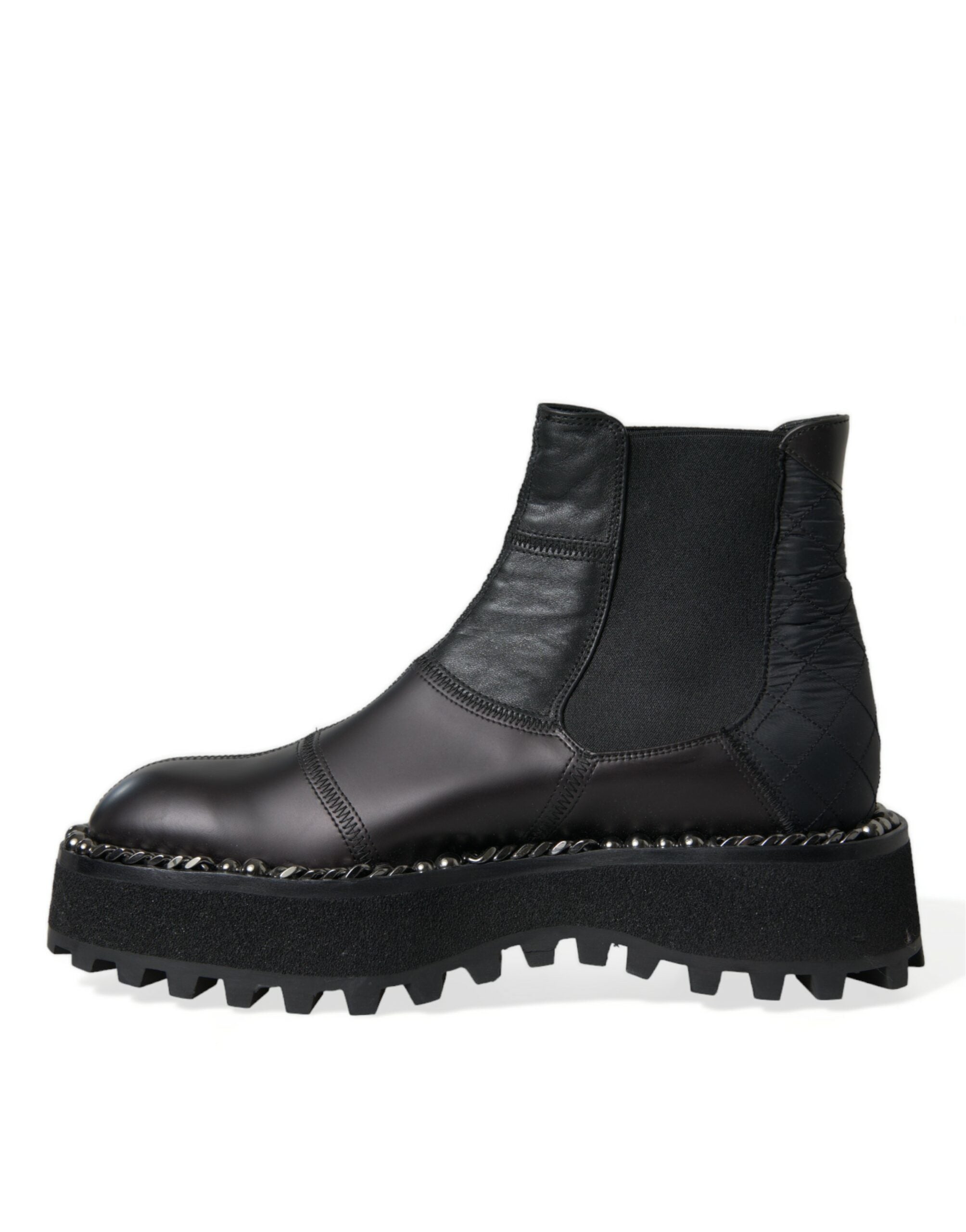 Dolce & Gabbana Black Leather Slip On Stretch Chelsea Boots Men's Shoes