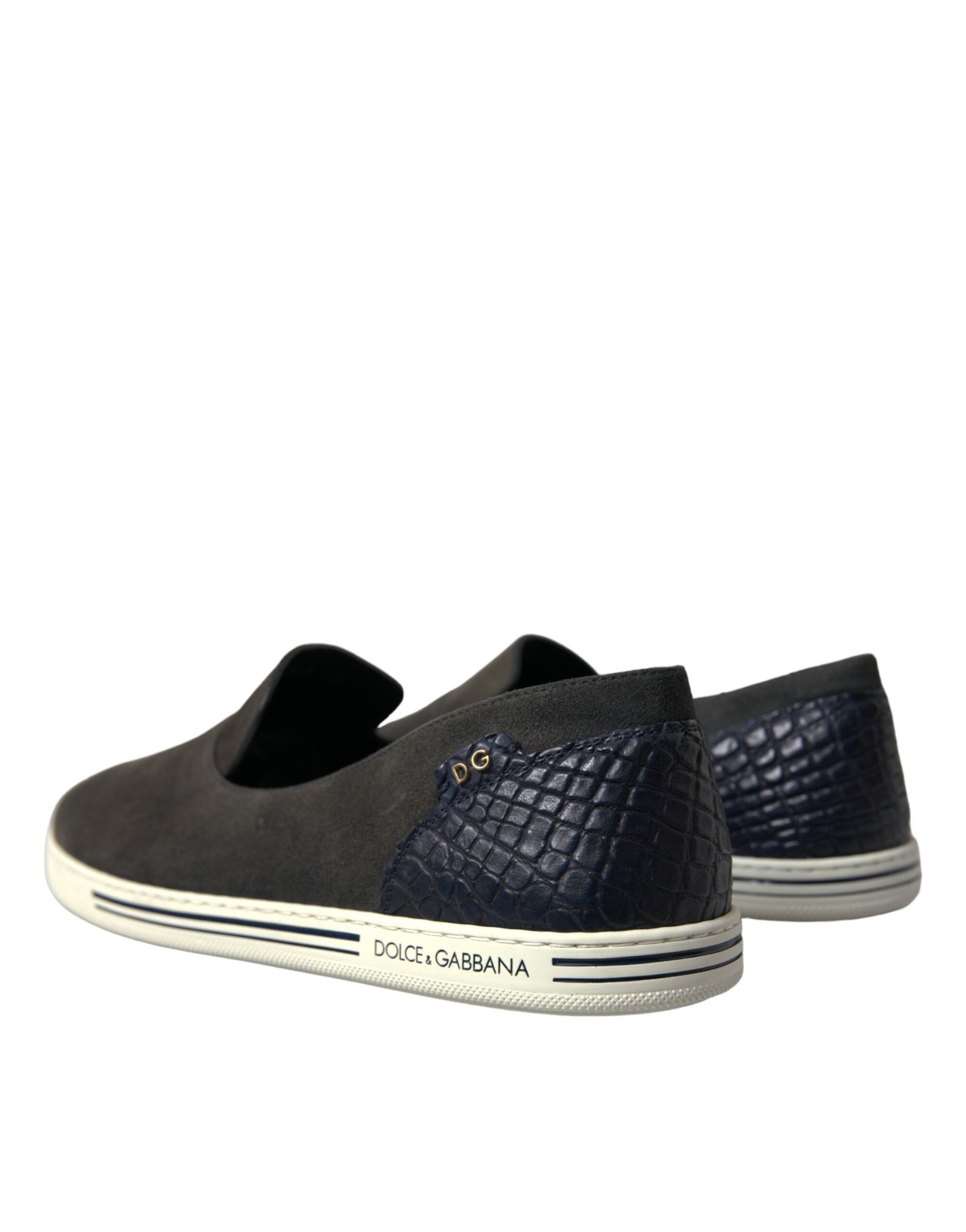 Dolce & Gabbana Blue Suede Caiman Men Loafers Slippers Men's Shoes