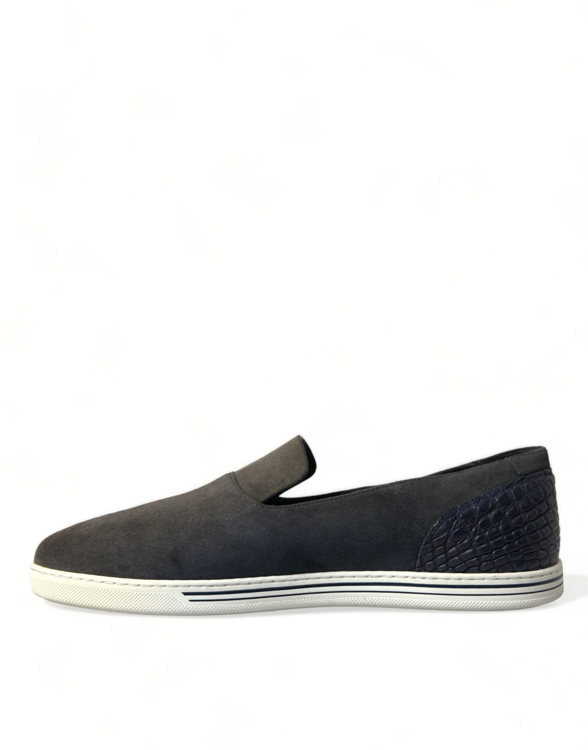 Dolce & Gabbana Blue Suede Caiman Men Loafers Slippers Men's Shoes