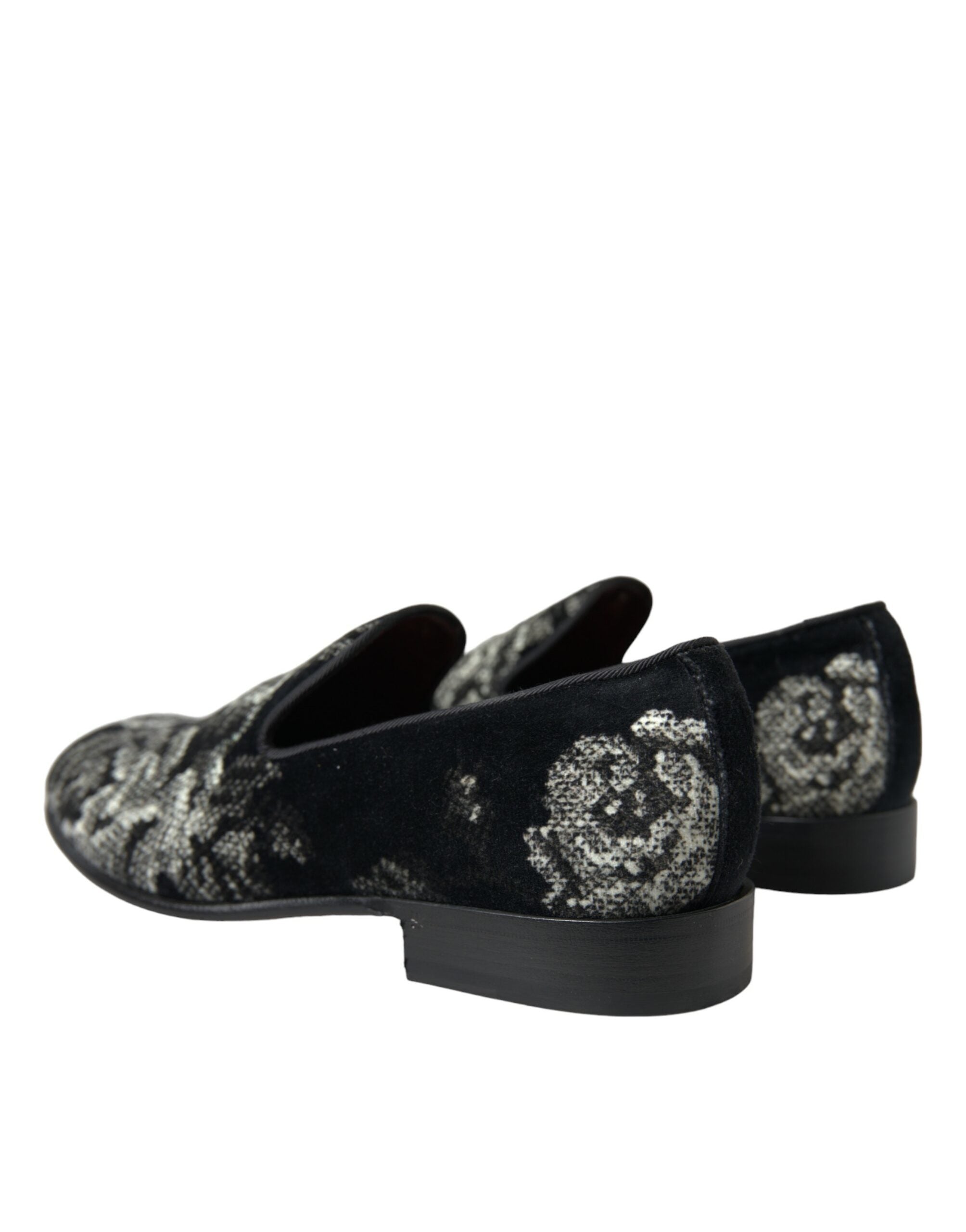 Dolce & Gabbana Black Floral Slippers Men Loafers Dress Men's Shoes