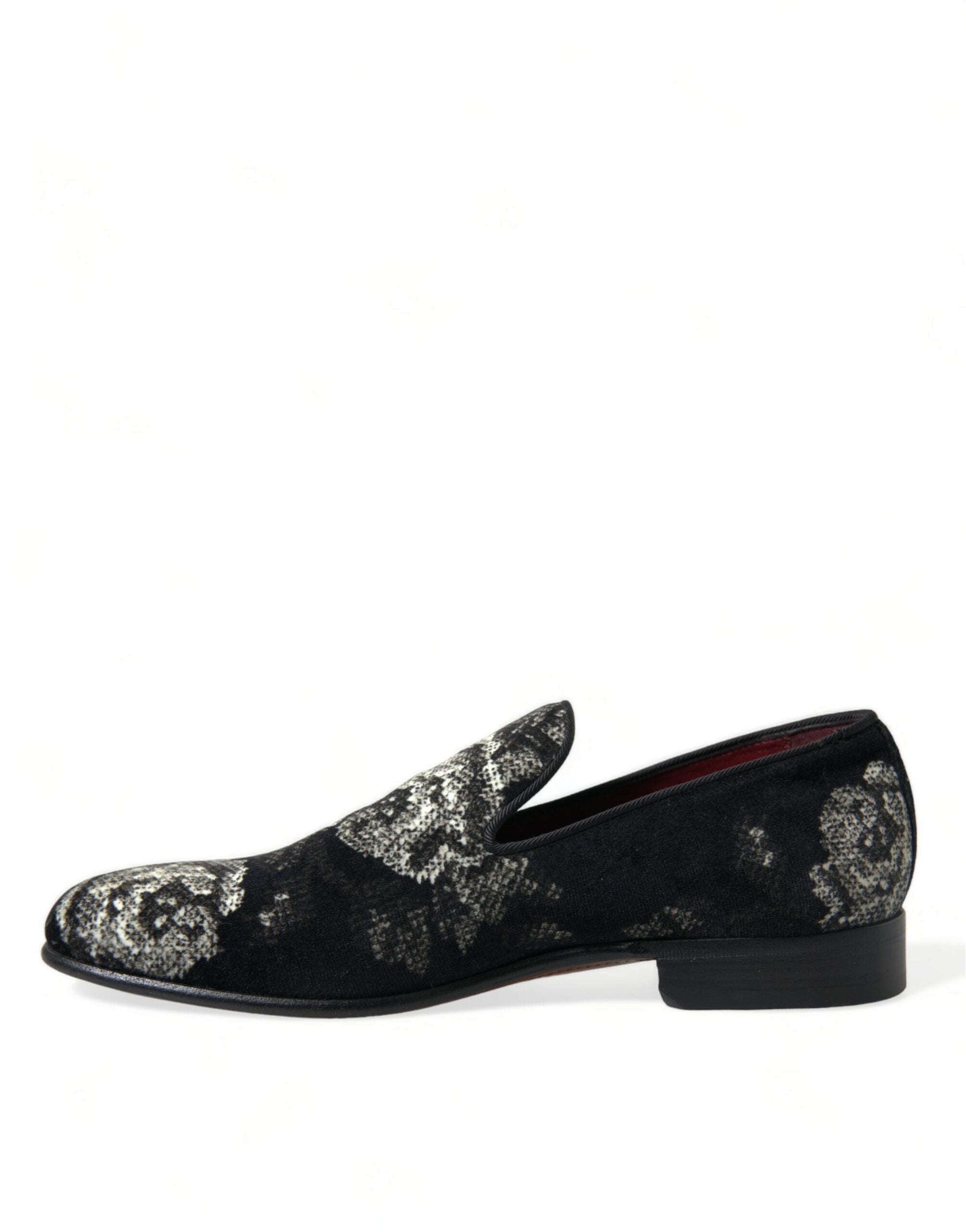 Dolce & Gabbana Black Floral Slippers Men Loafers Dress Men's Shoes