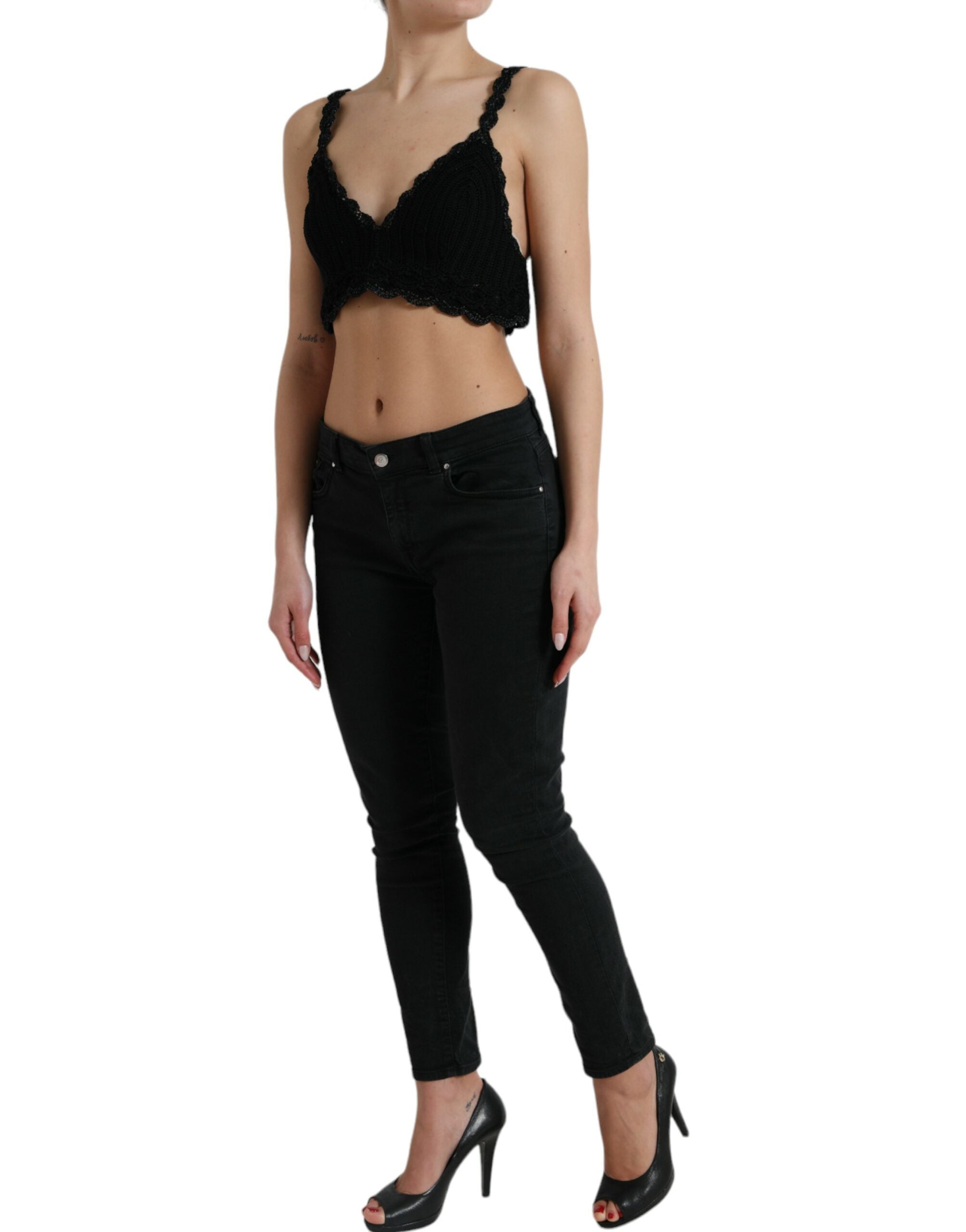 Dolce & Gabbana Elegant Black Crochet Corset Women's Top