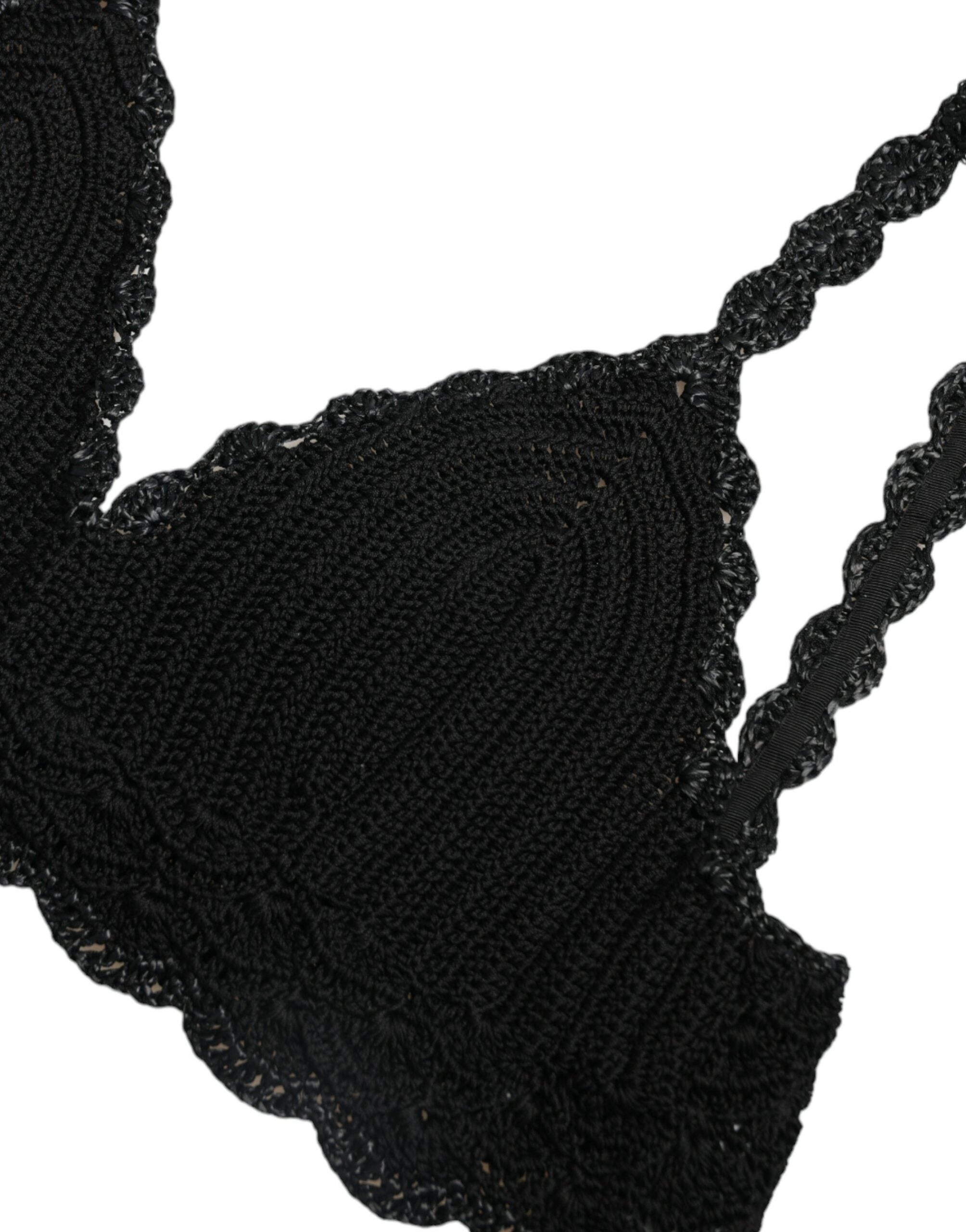 Dolce & Gabbana Black Cotton Bustier Cropped Crochet Tank Women's Top