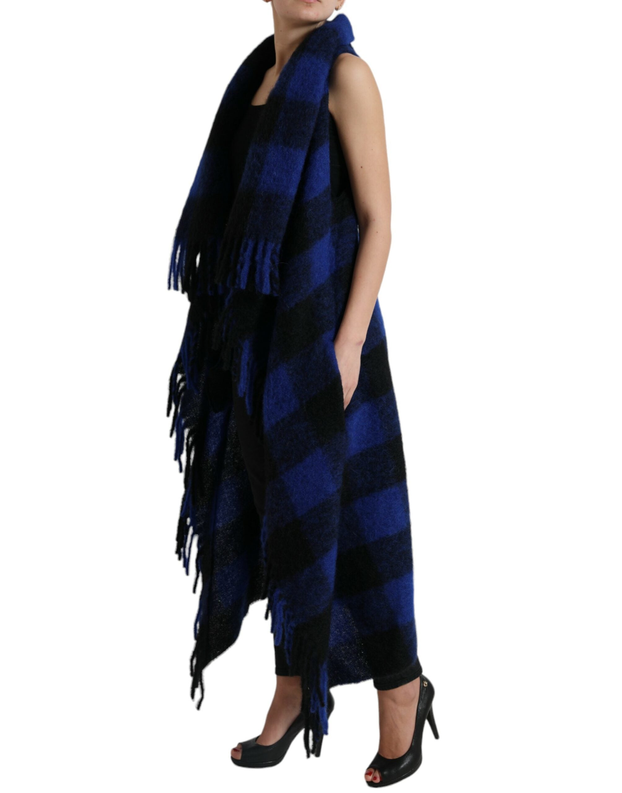 Dolce & Gabbana Elegant Checkered Fringe Poncho Women's Cardigan