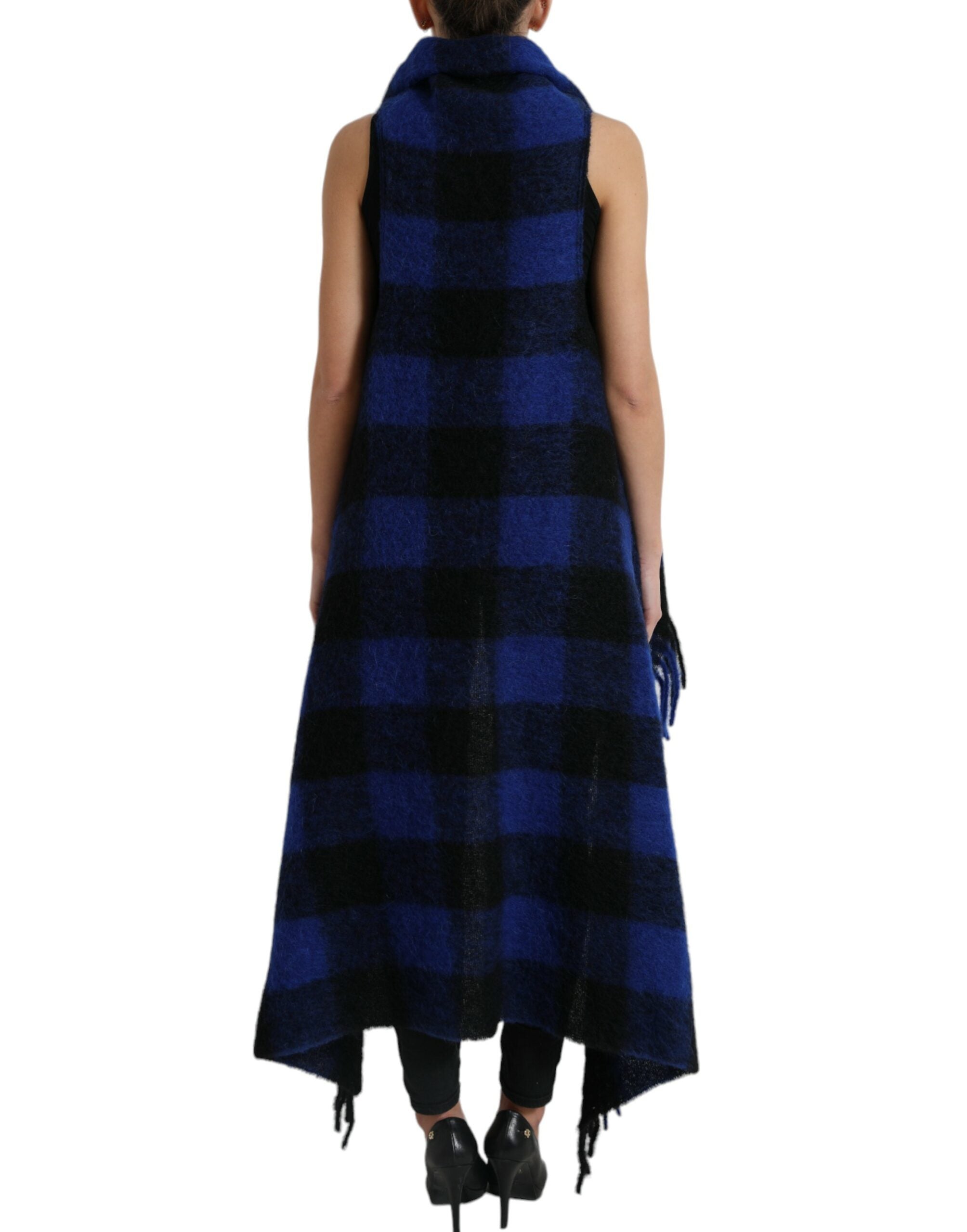 Dolce & Gabbana Elegant Checkered Fringe Poncho Women's Cardigan