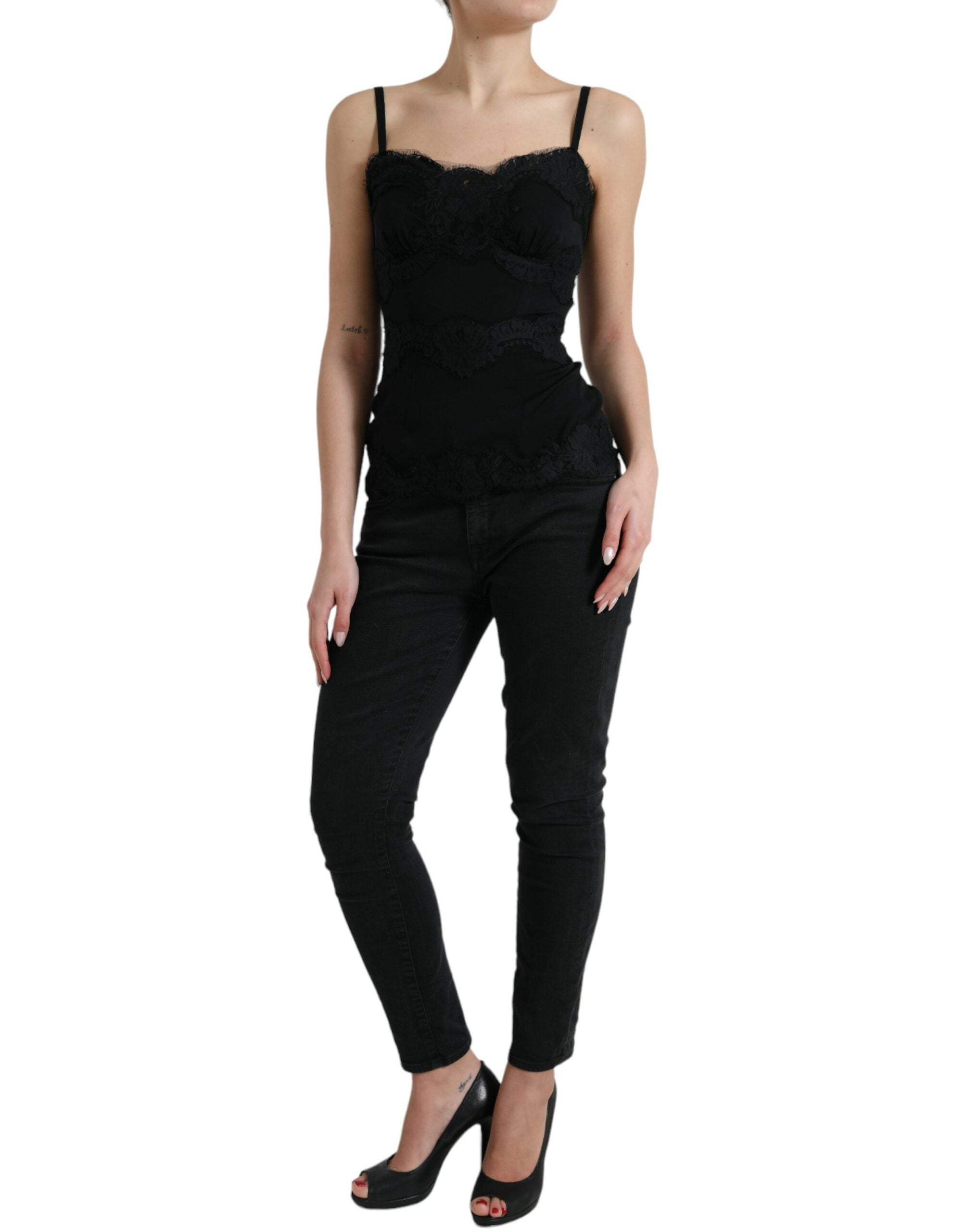 Dolce & Gabbana Black Silk Stretch Lace Sleeveless Tank Women's Top