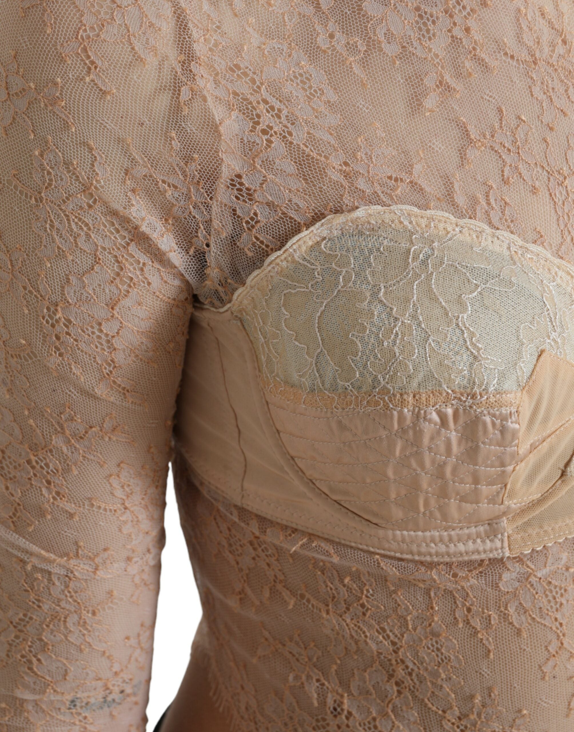 Dolce & Gabbana Beige Nylon Floral Lace Bustier Cropped Women's Top