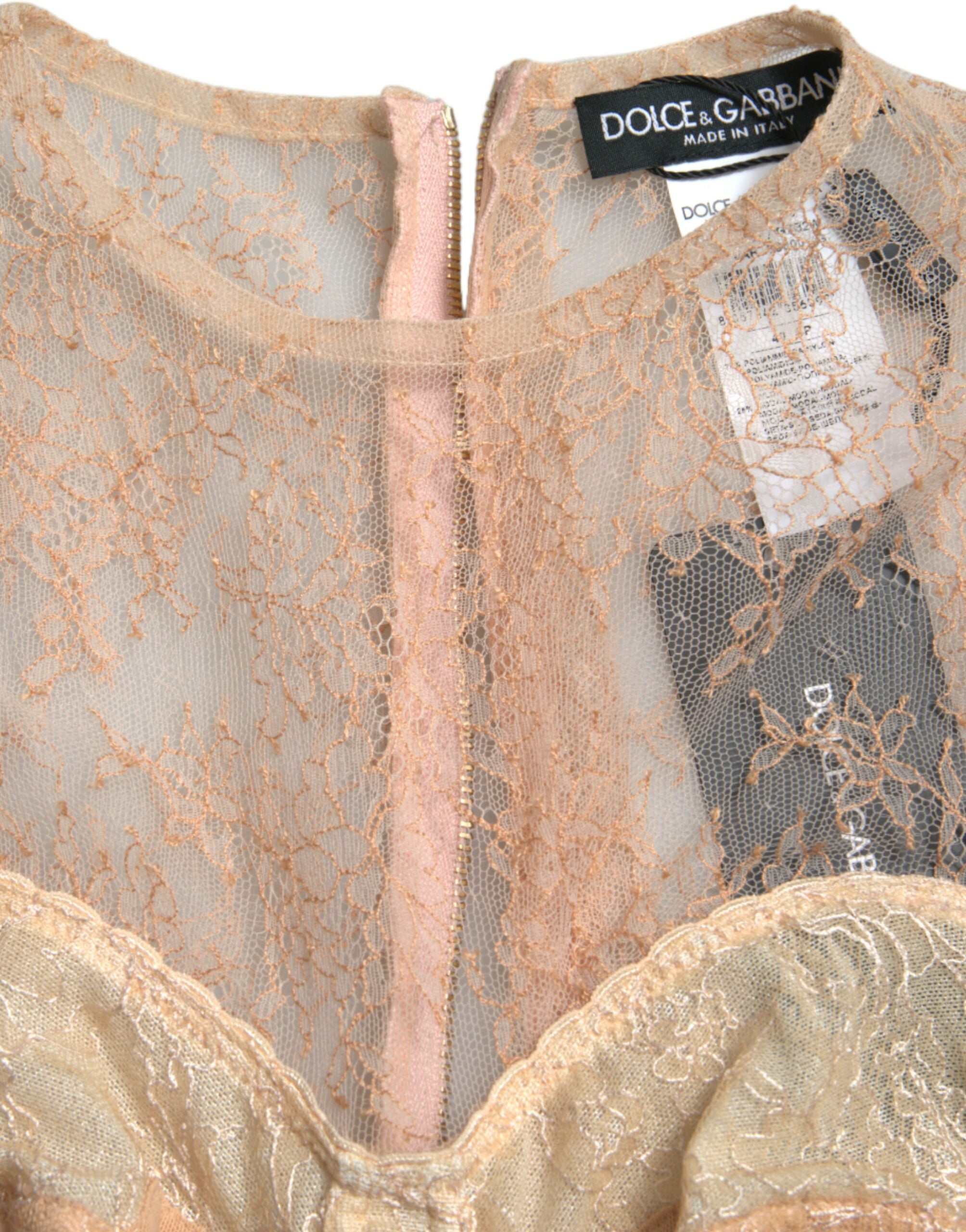 Dolce & Gabbana Beige Nylon Floral Lace Bustier Cropped Women's Top