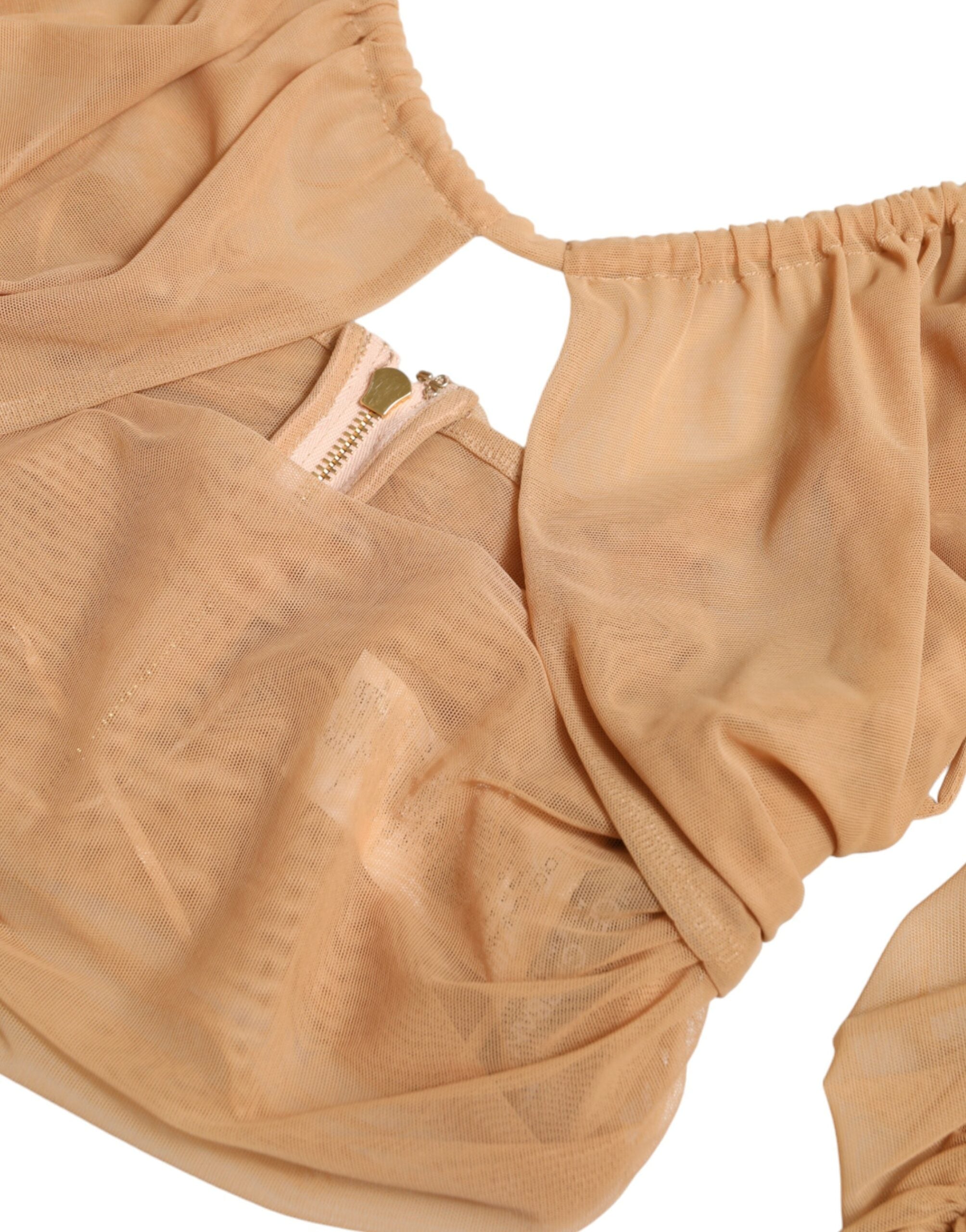 Dolce & Gabbana Brown Nylon Stretch Open Shoulder Cropped Women's Top