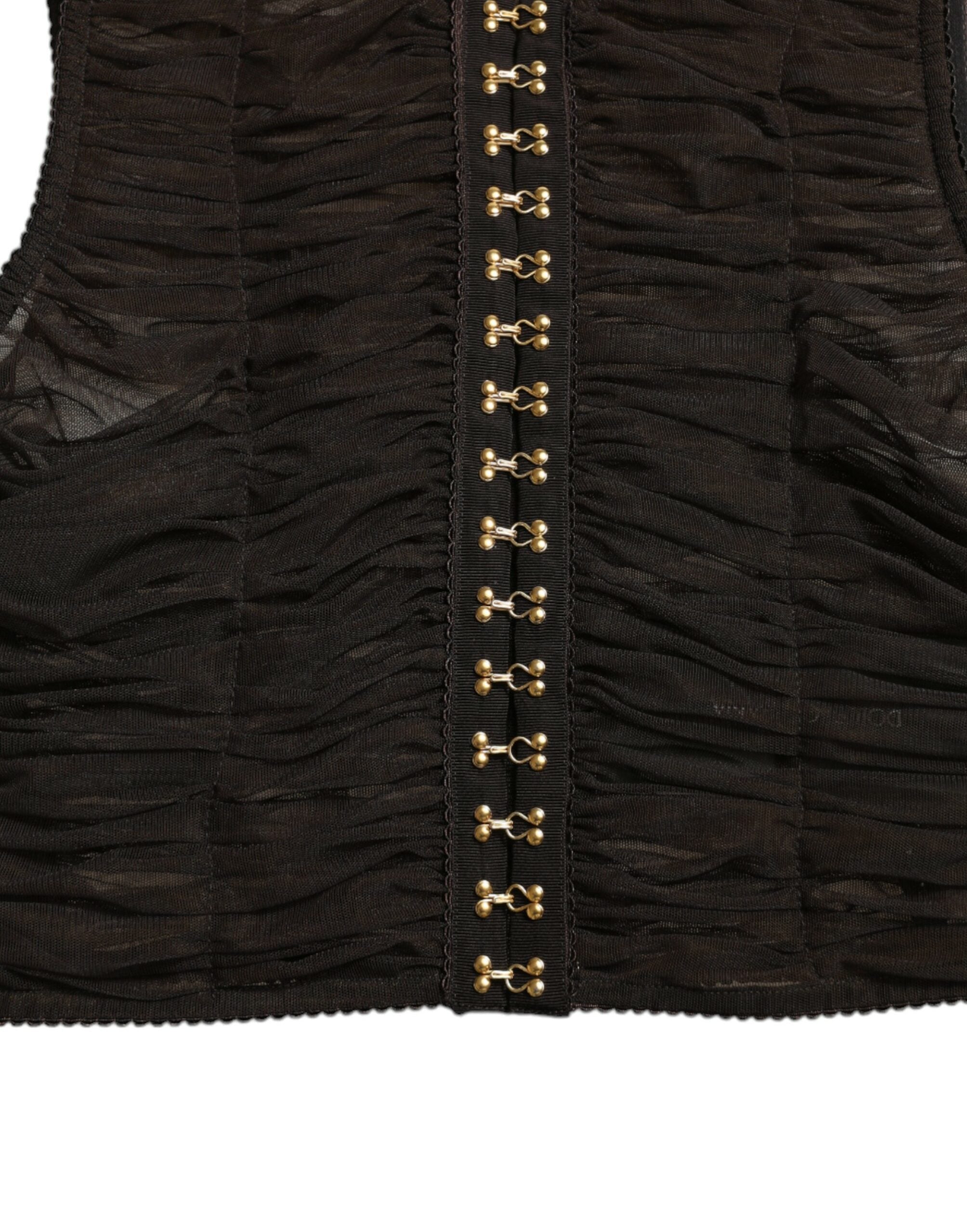 Dolce & Gabbana Brown Embellished Nylon Stretch Cropped Women's Top