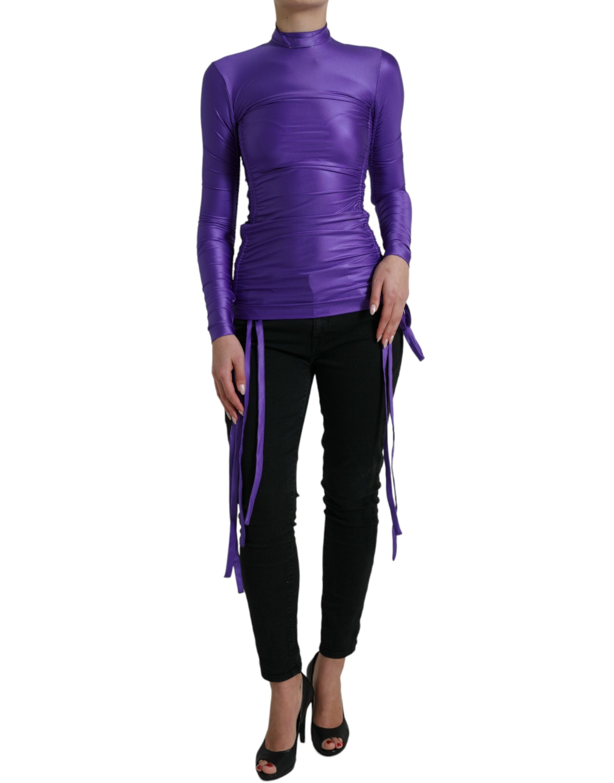 Dolce & Gabbana Purple Nylon Stretch Slim Long Sleeves Women's Top