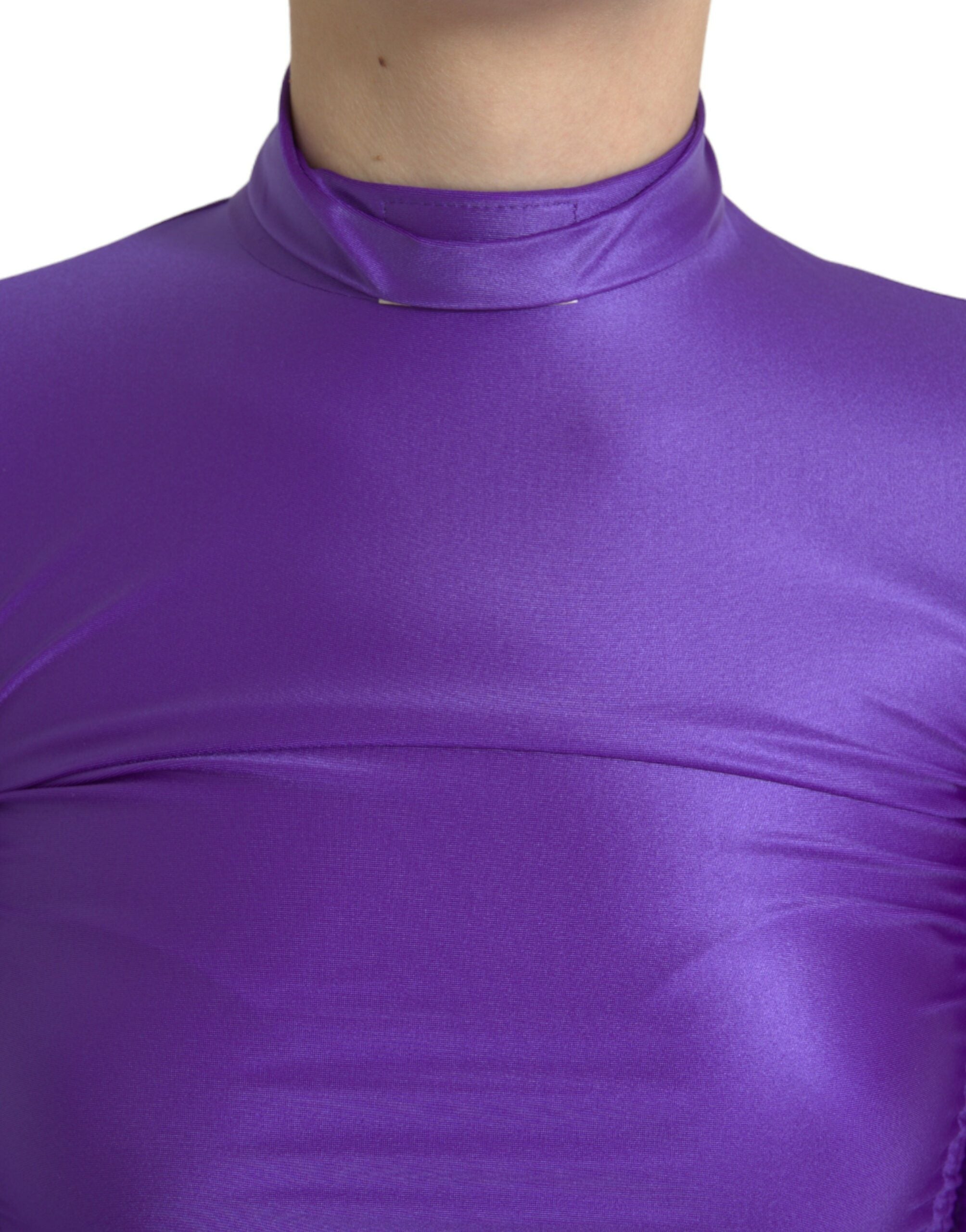 Dolce & Gabbana Purple Nylon Stretch Slim Long Sleeves Women's Top