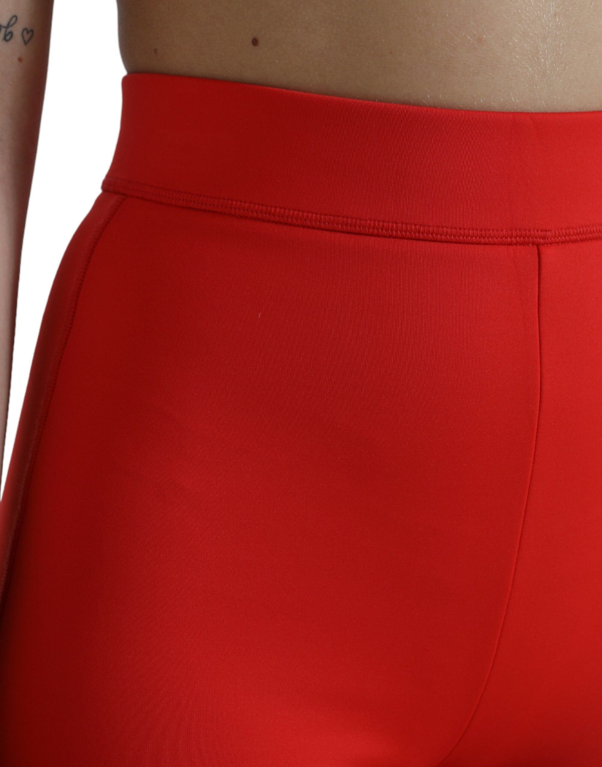 Dolce & Gabbana Red Nylon Stretch Slim Leggings Women's Pants