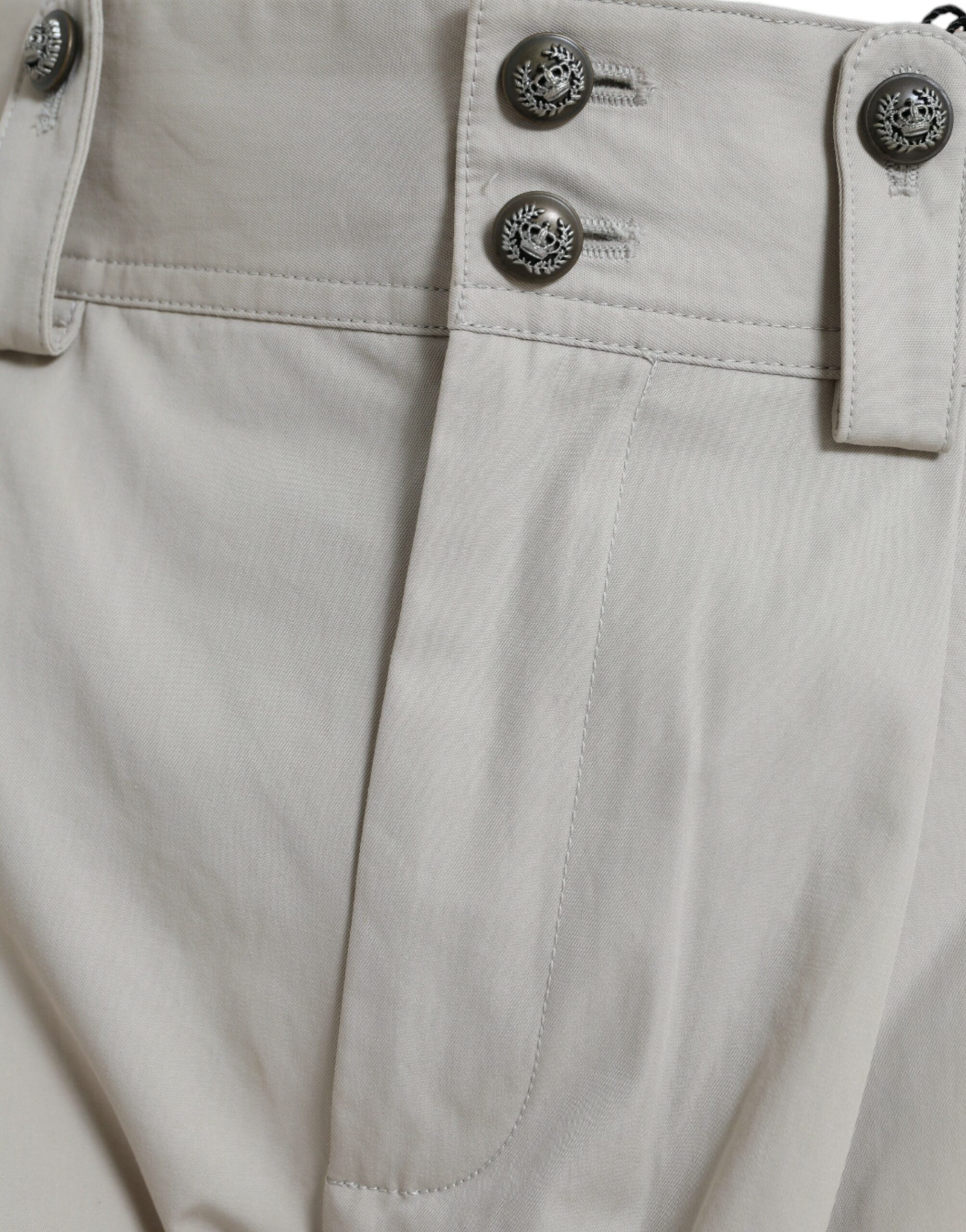 Dolce & Gabbana Beige Cotton High Waist Tapered Women's Pants