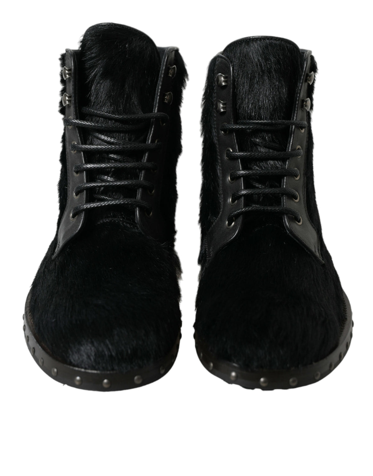 Dolce & Gabbana Black Pony Style Leather Mid Calf Boots Men's Shoes