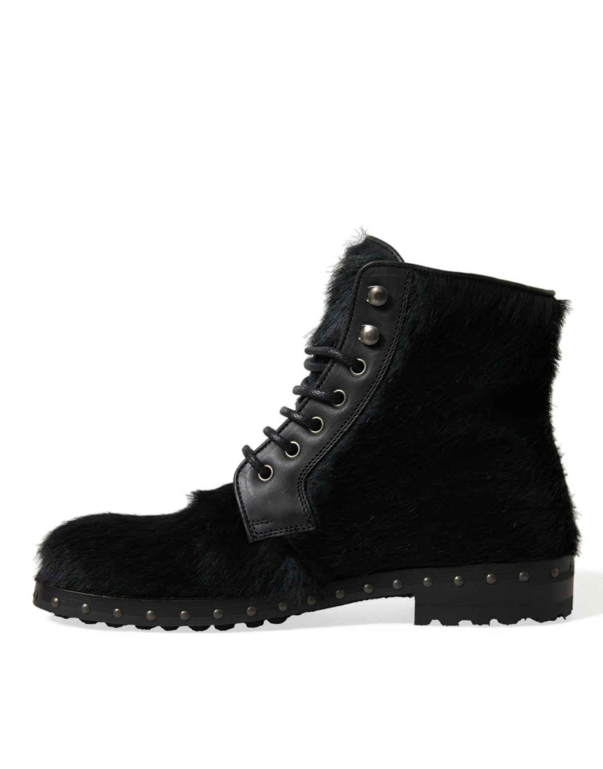 Dolce & Gabbana Black Pony Style Leather Mid Calf Boots Men's Shoes