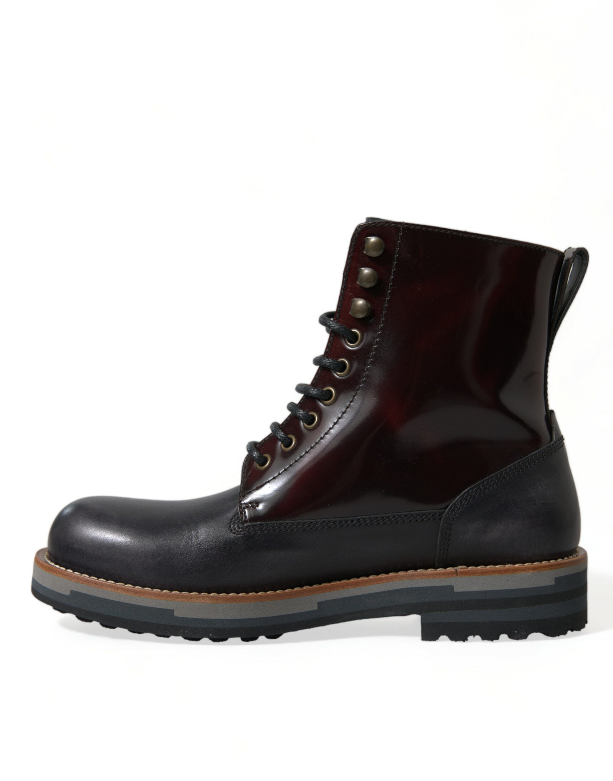 Dolce & Gabbana Black Leather Military Combat Boots Men's Shoes