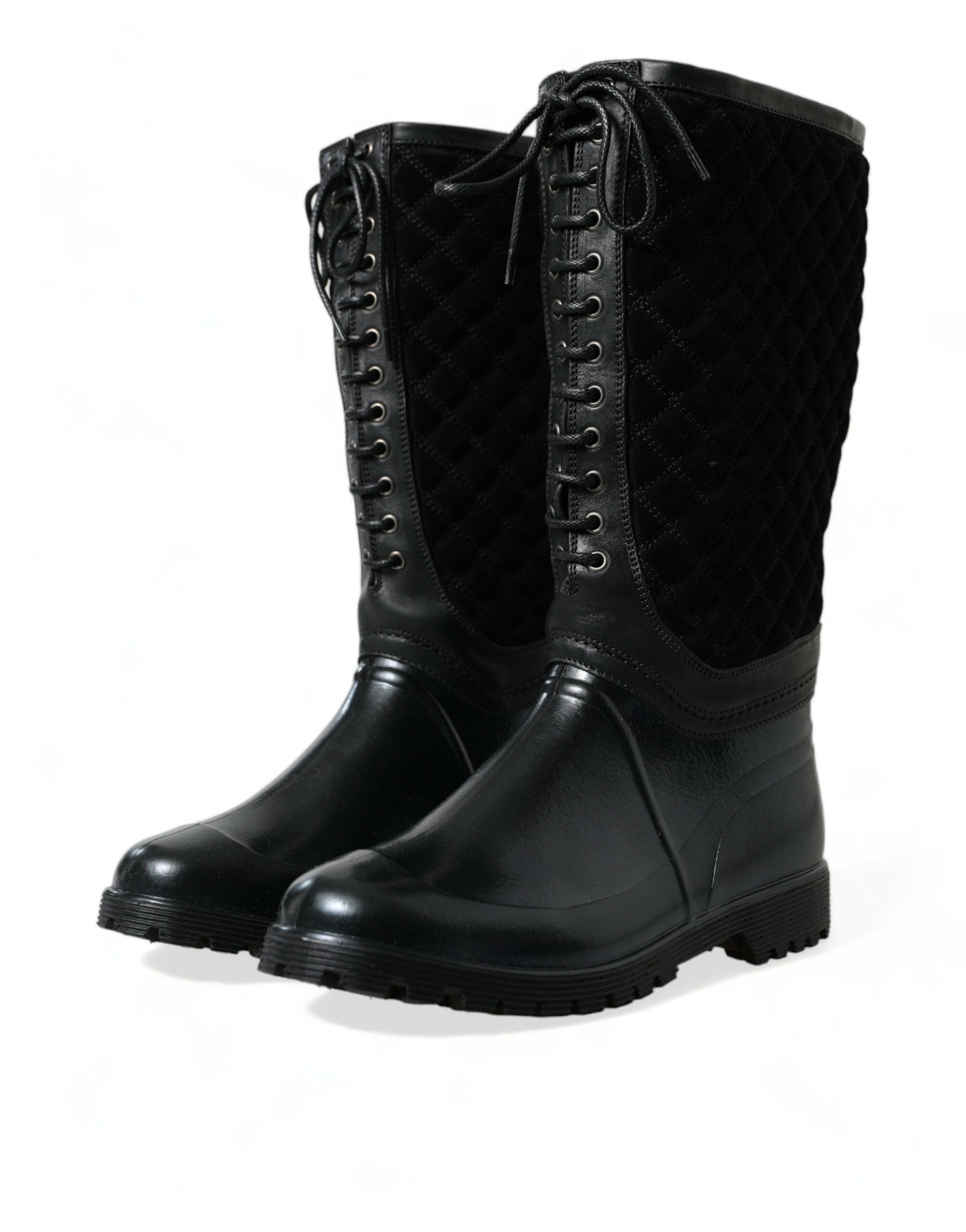 Dolce & Gabbana Black Chioggia Rubber Suede Rain Boots Men's Shoes