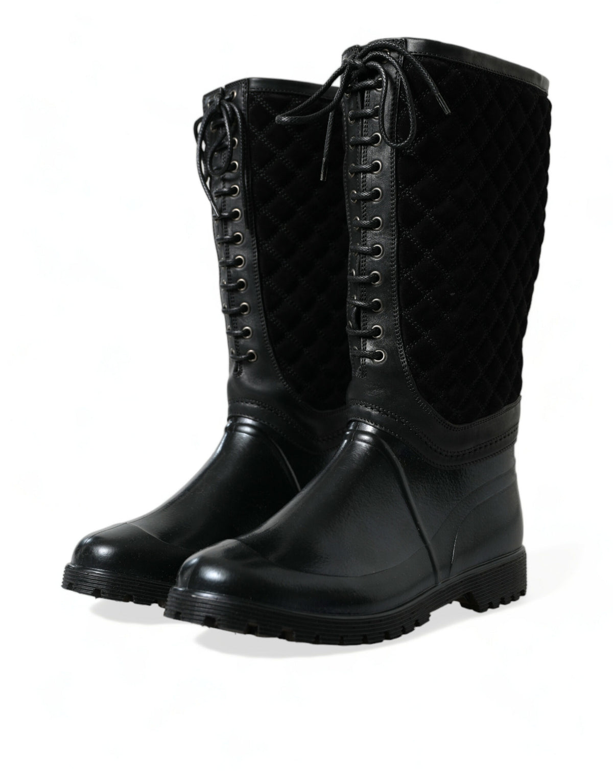 Dolce & Gabbana Black Chioggia Rubber Suede Rain Boots Men's Shoes