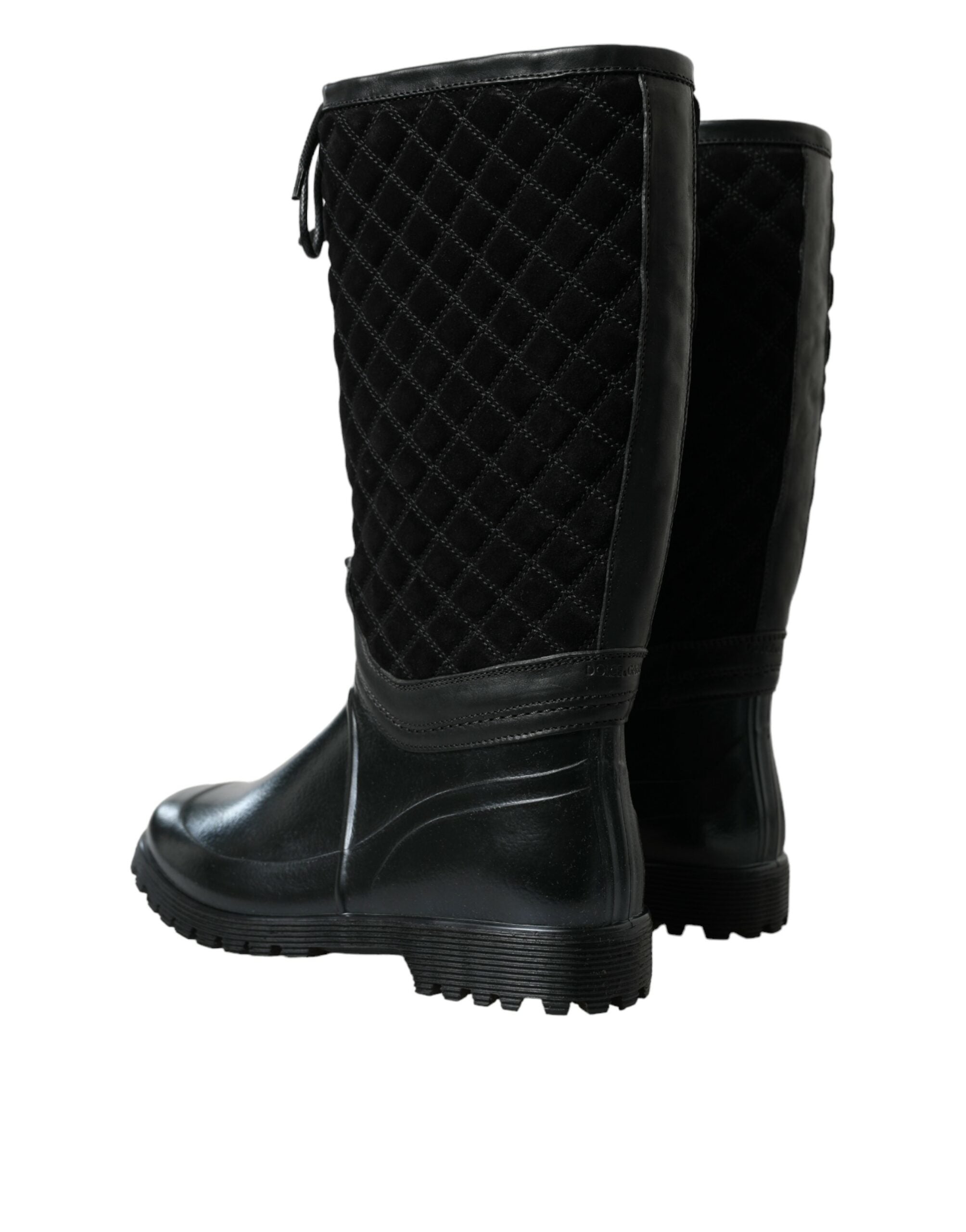 Dolce & Gabbana Black Chioggia Rubber Suede Rain Boots Men's Shoes