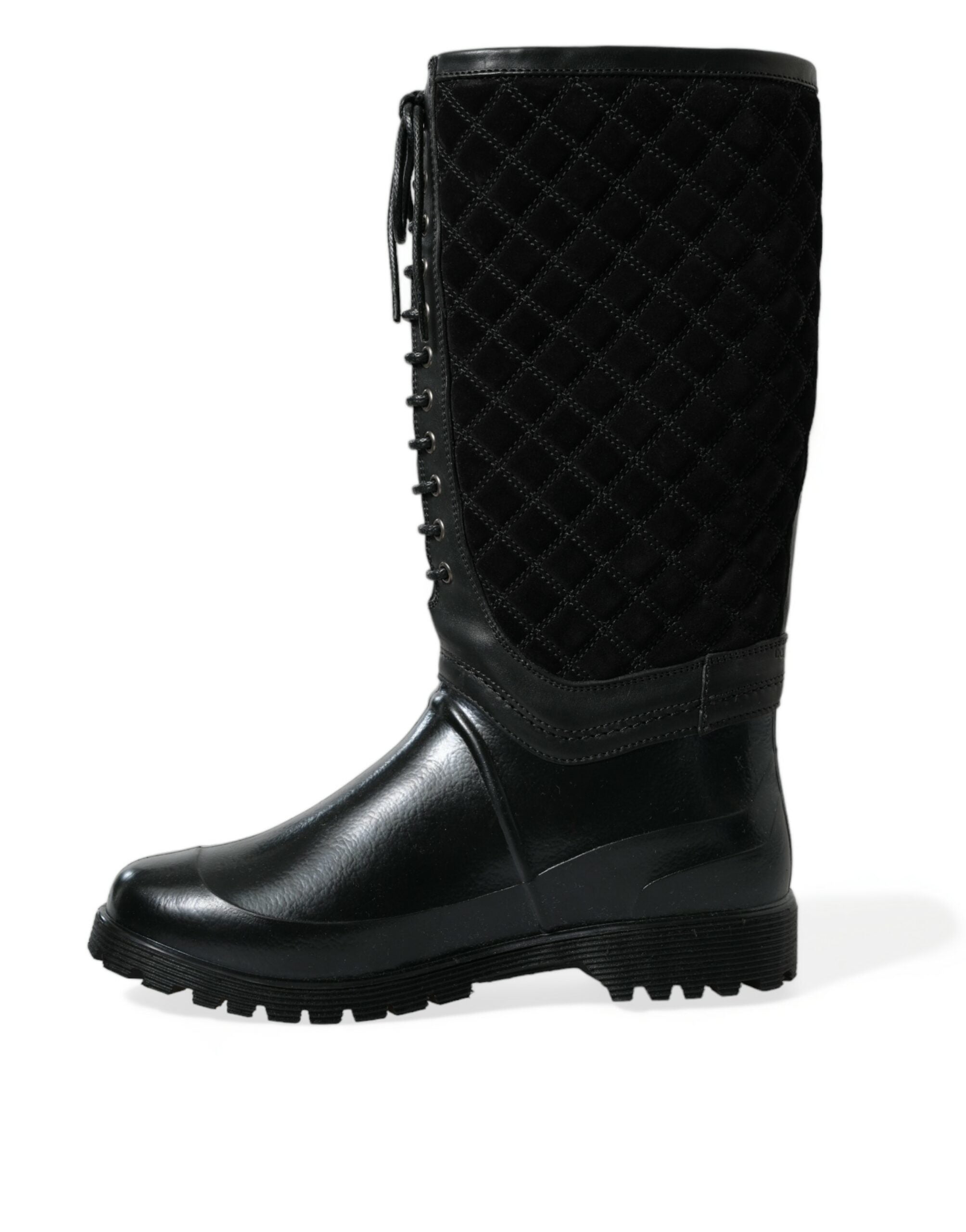 Dolce & Gabbana Black Chioggia Rubber Suede Rain Boots Men's Shoes