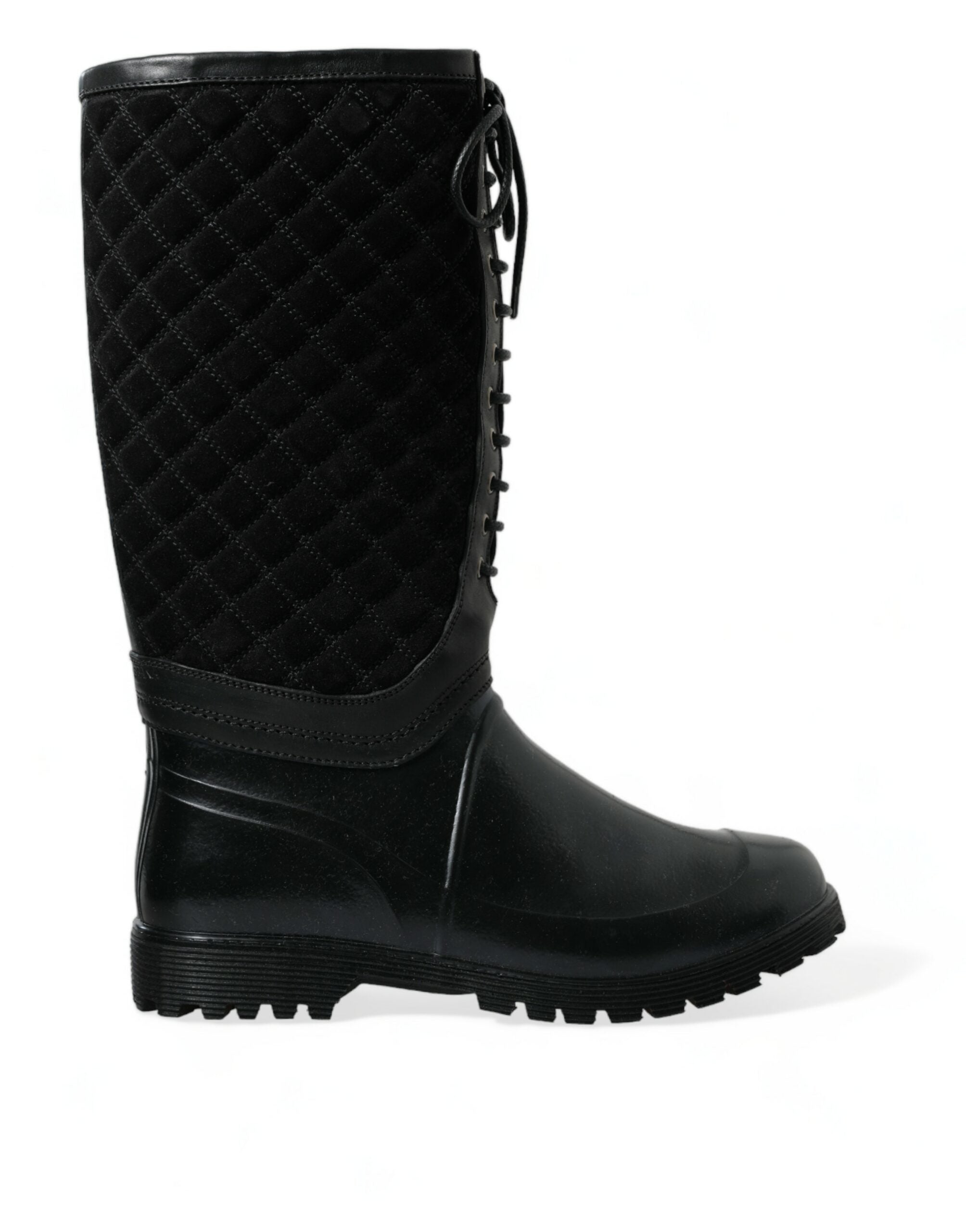 Dolce & Gabbana Black Chioggia Rubber Suede Rain Boots Men's Shoes