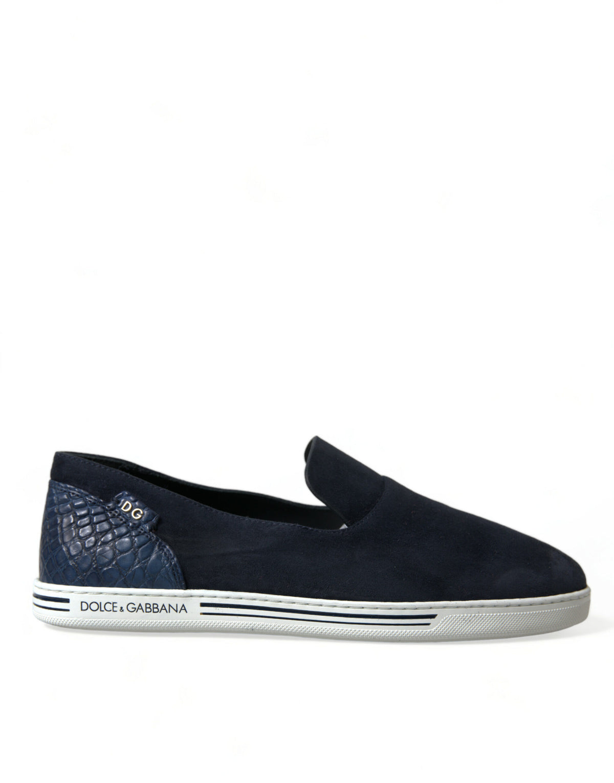 Dolce & Gabbana Blue Suede Caiman Loafers Saint Tropez Men's Shoes