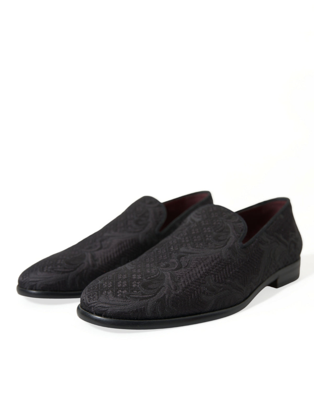 Dolce & Gabbana Black Brocade Men Slip On Loafer Dress Men's Shoes