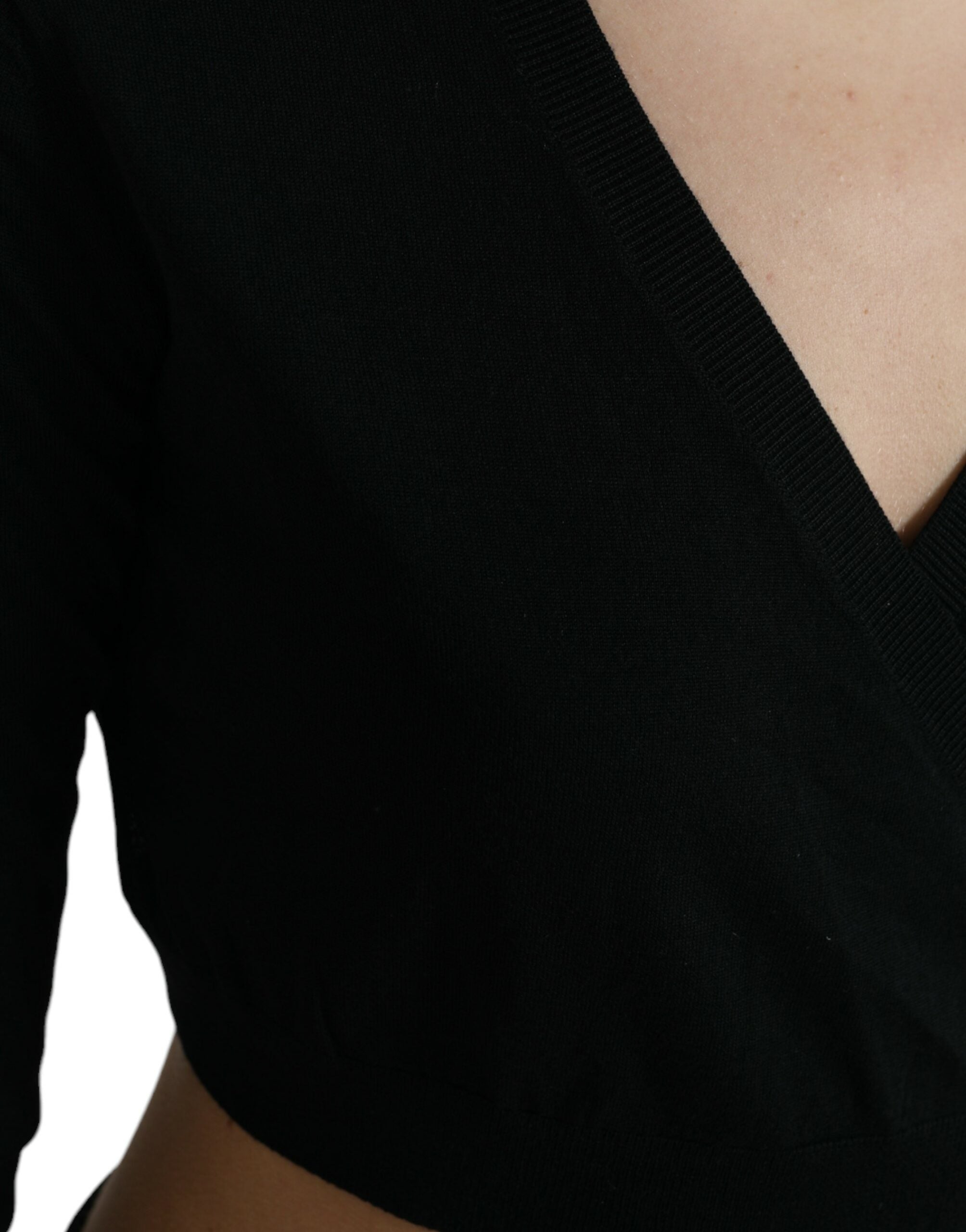 Dolce & Gabbana Black Wool V-neck Crossed Cardigan Women's Sweater