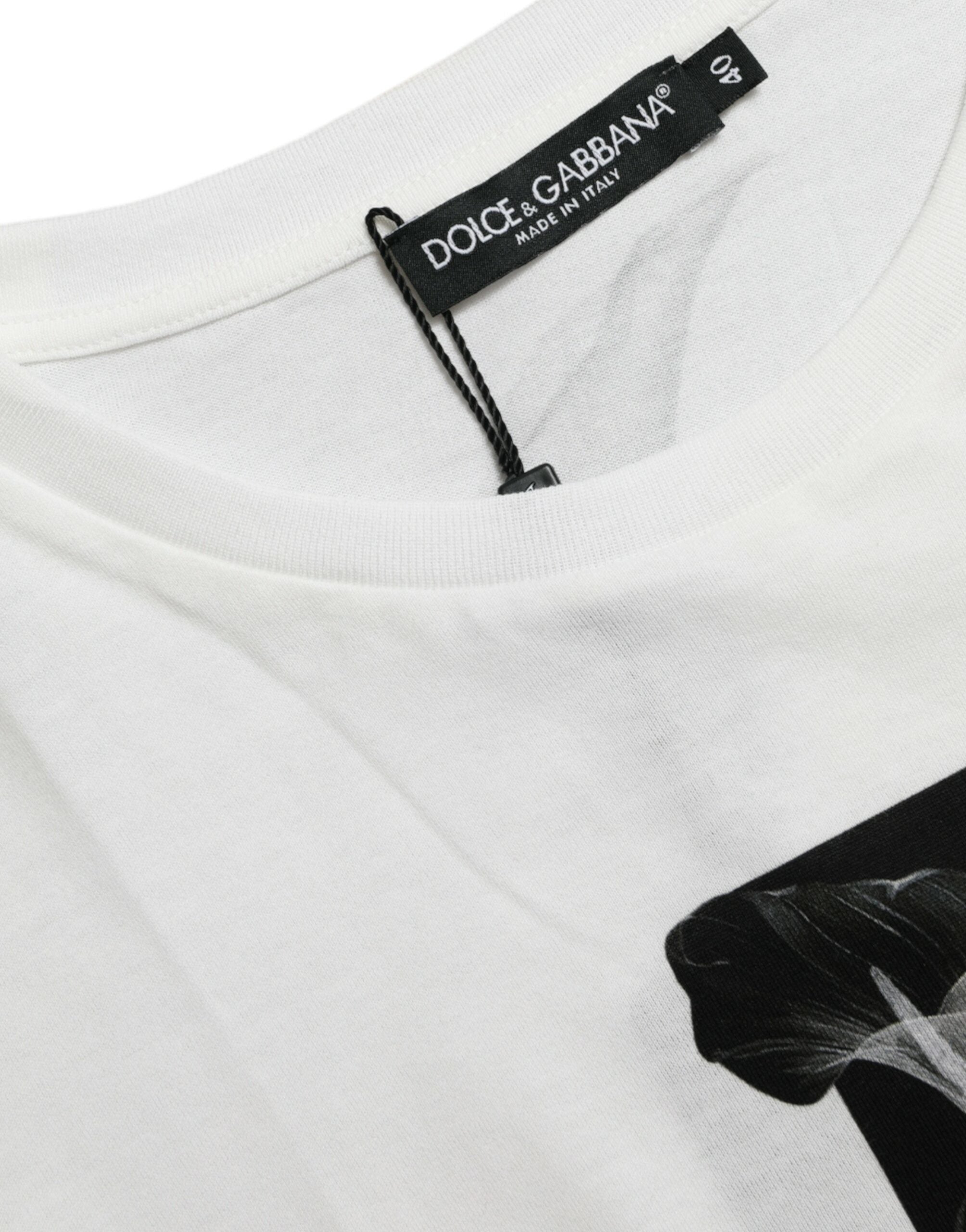 Dolce & Gabbana White Black Roses Crewneck Cotton Women's T-shirt