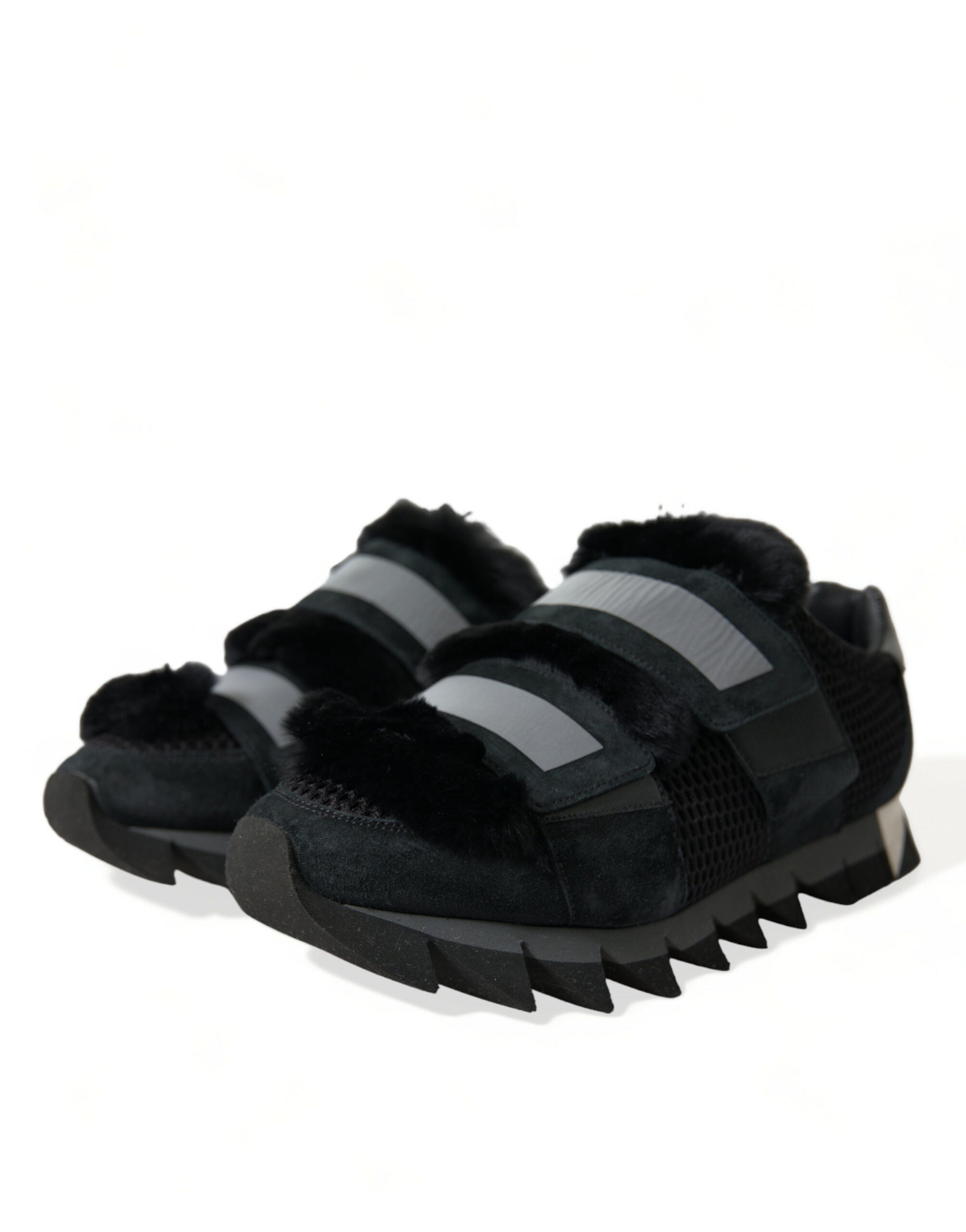 Dolce & Gabbana Elegant Fur-Embellished Suede Men's Sneakers