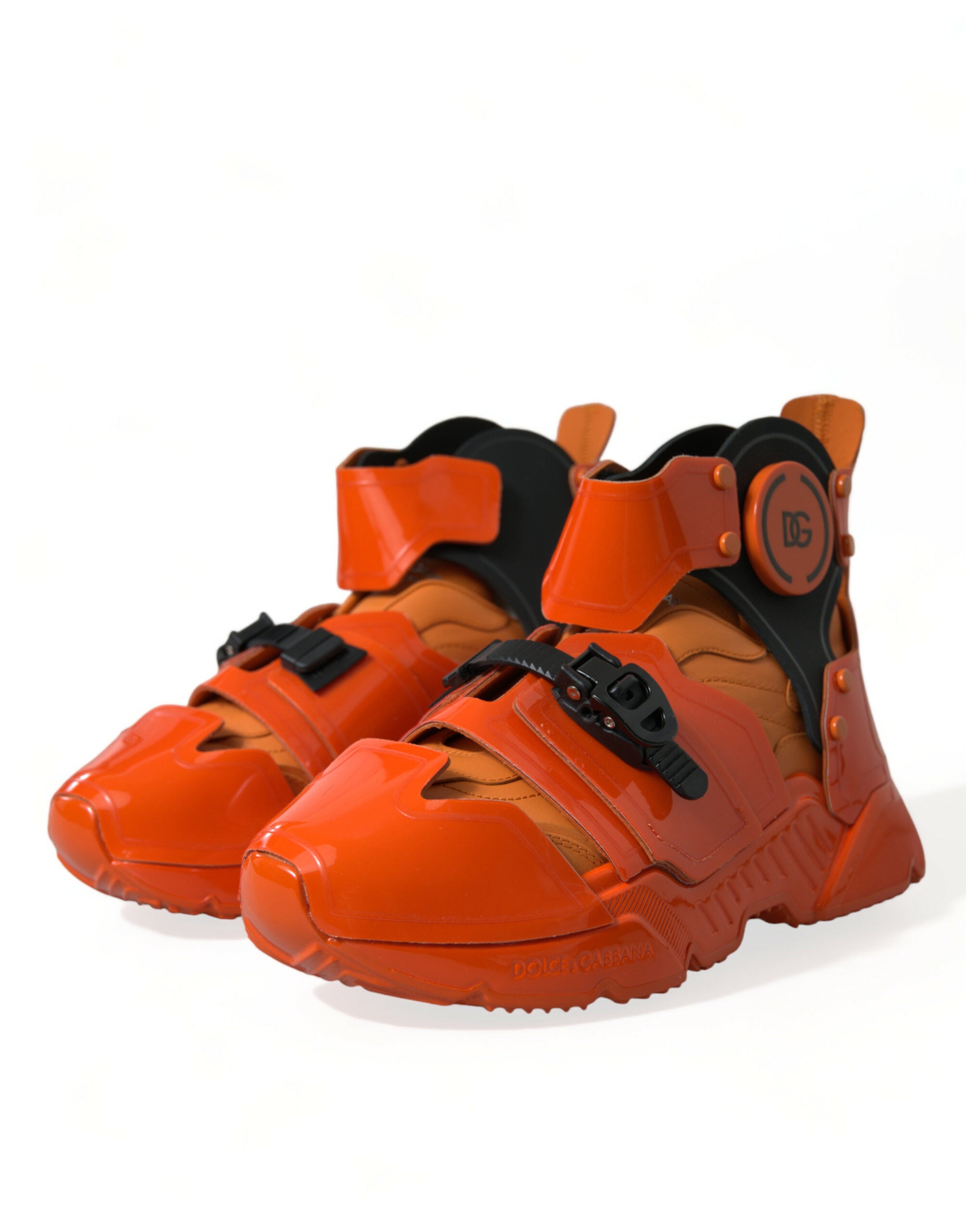 Dolce & Gabbana Orange Multi Panel Chunky High Top Sneakers Men's Shoes