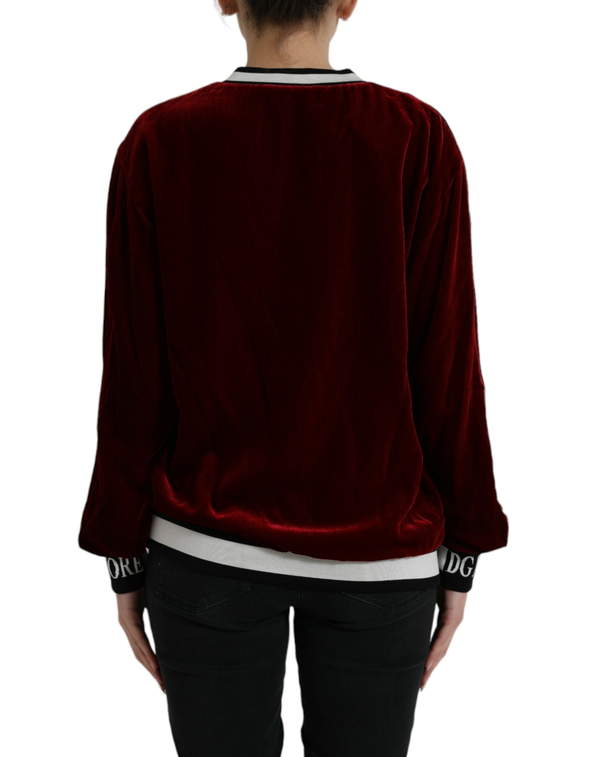 Dolce & Gabbana Bordeaux Velvet Round Neck Pullover Women's Sweater