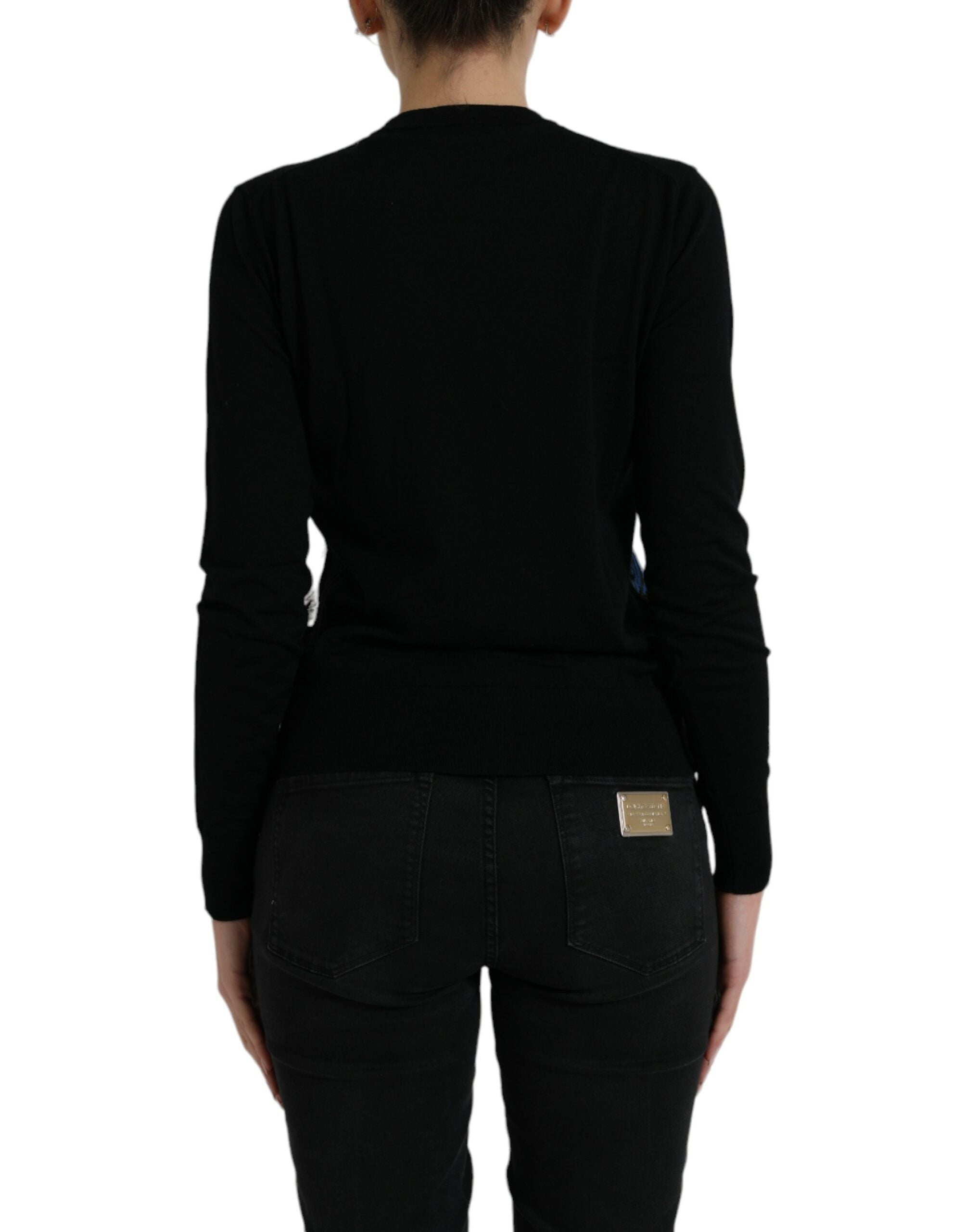Dolce & Gabbana Black Bird Wool Long Sleeve Cardigan Women's Sweater