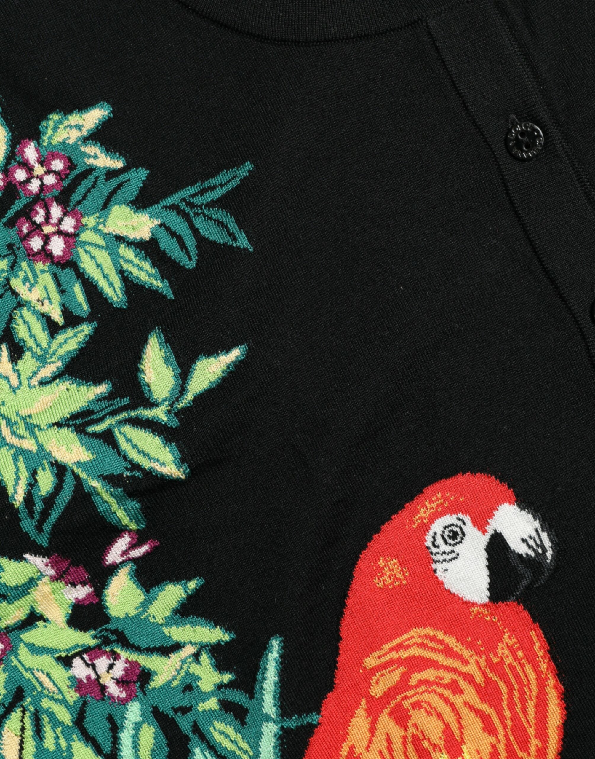 Dolce & Gabbana Black Bird Wool Long Sleeve Cardigan Women's Sweater