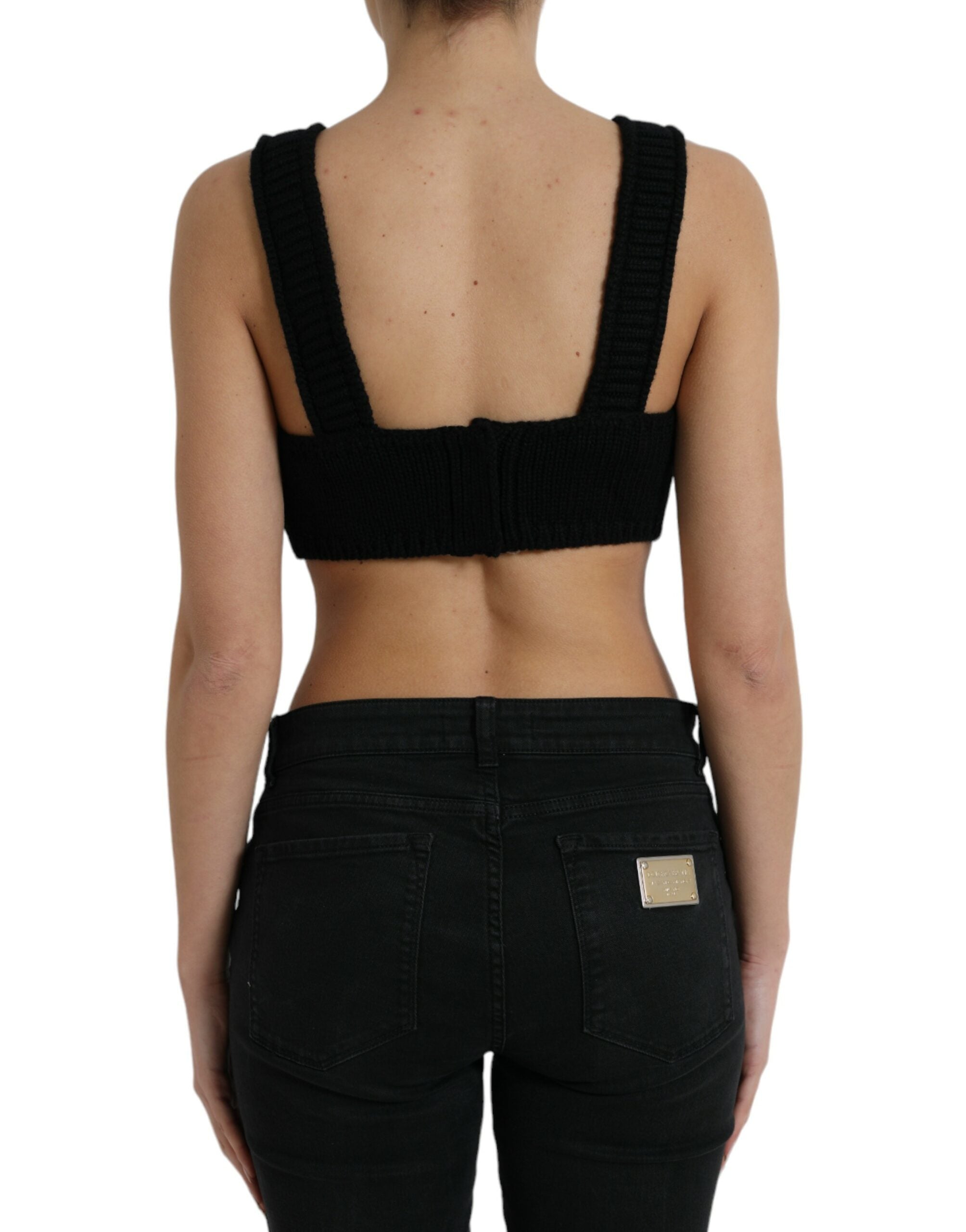 Dolce & Gabbana Black Cropped Cashmere V-neck Bustier Women's Top