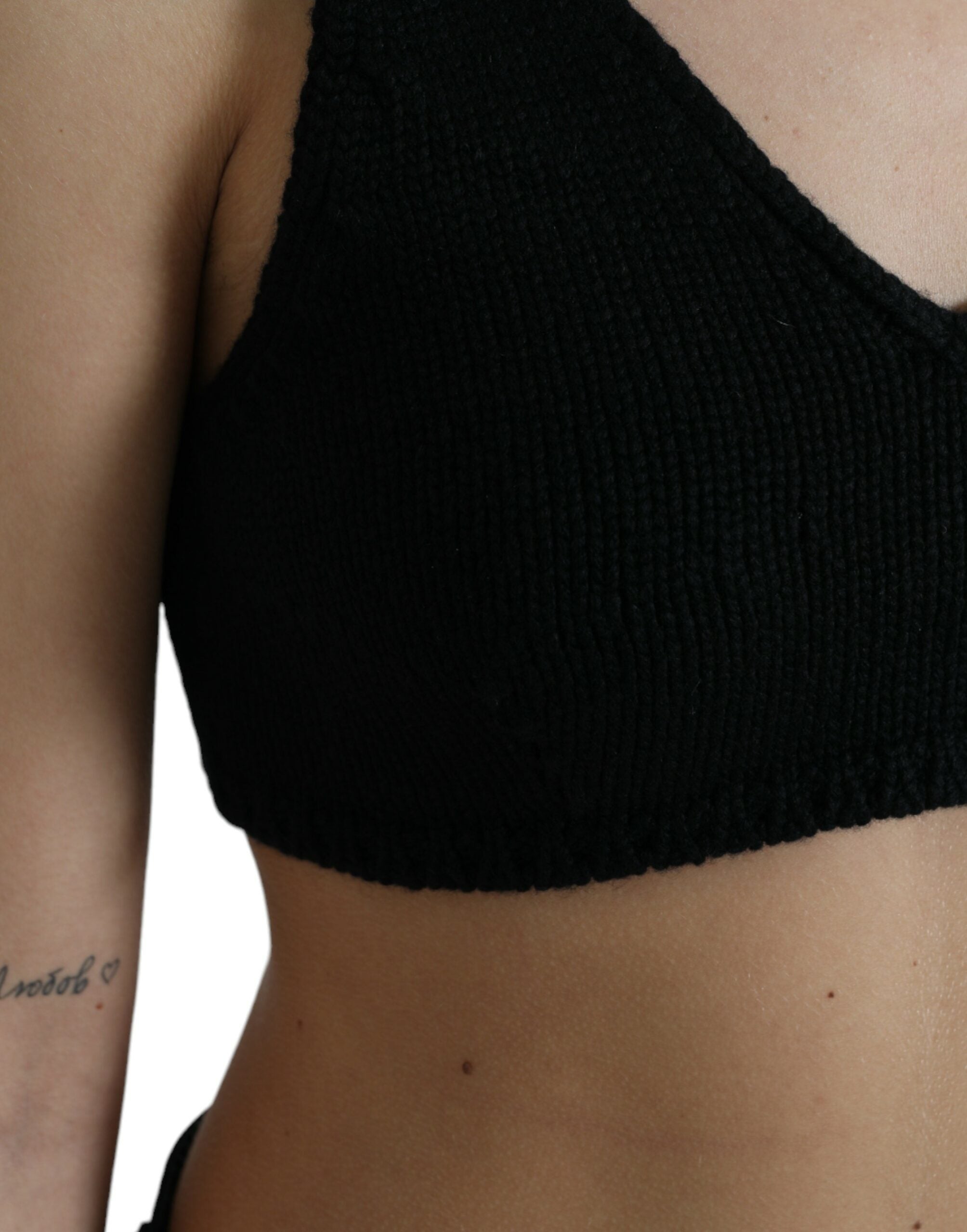 Dolce & Gabbana Black Cropped Cashmere V-neck Bustier Women's Top