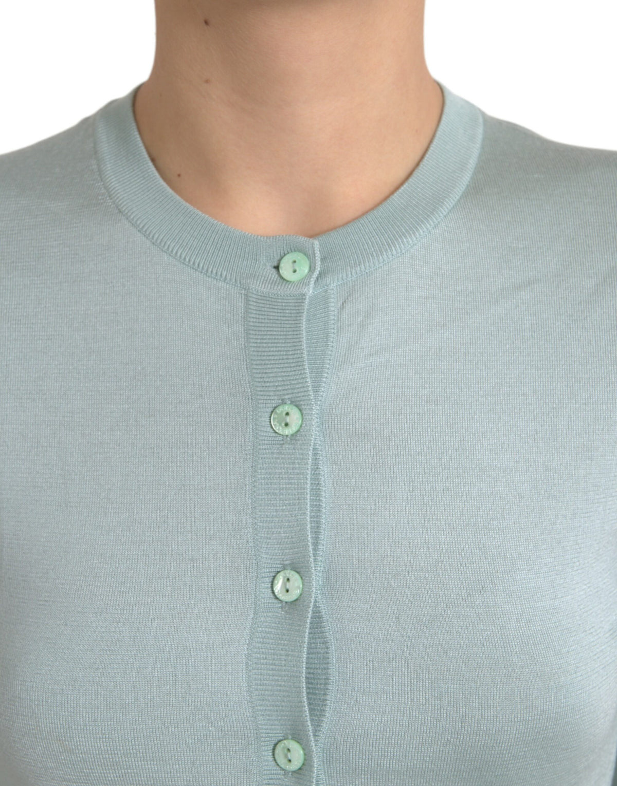 Dolce & Gabbana Light Blue Silk Crew Neck Cardigan Women's Sweater