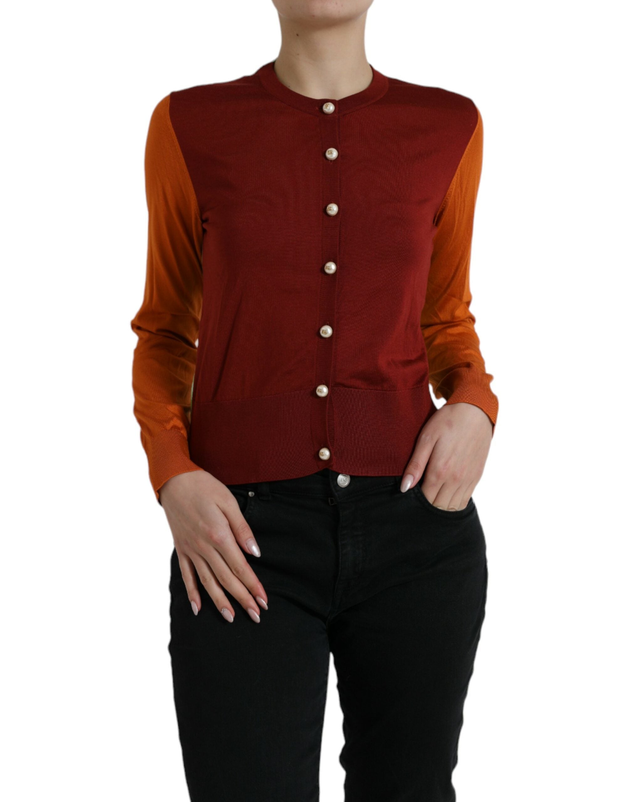 Dolce & Gabbana Multicolor Silk Crewneck Cardigan Women's Sweater