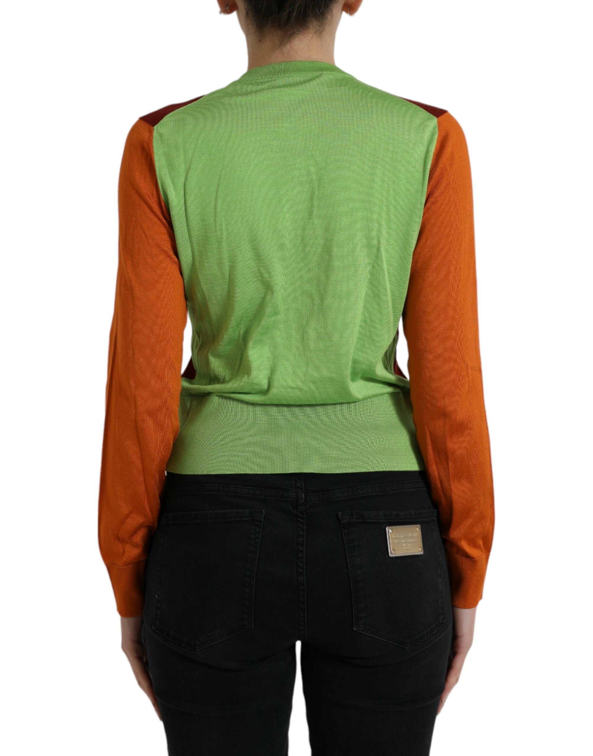 Dolce & Gabbana Multicolor Silk Crewneck Cardigan Women's Sweater