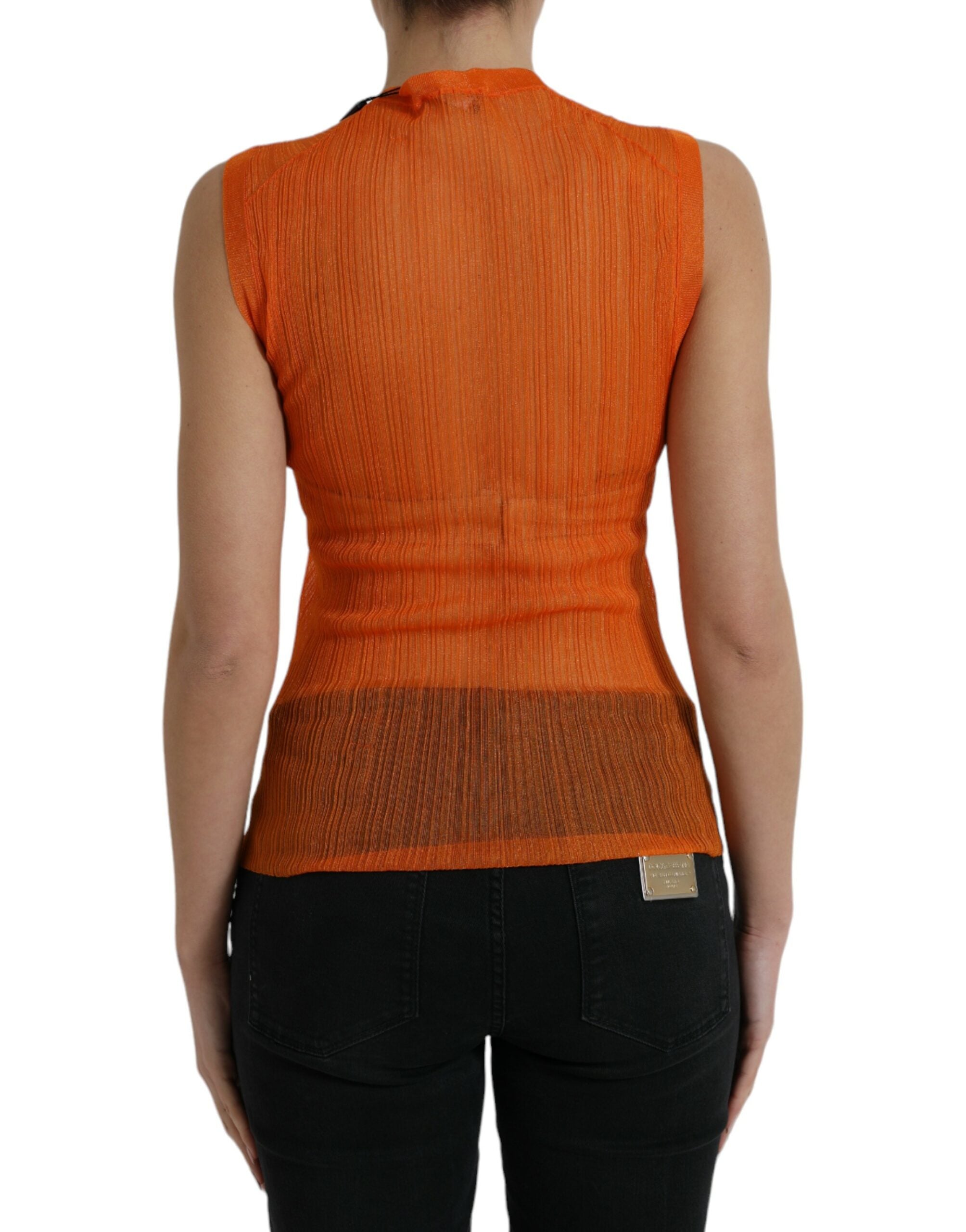 Dolce & Gabbana Orange See Through Crew Neck Blouse Tank Women's Top