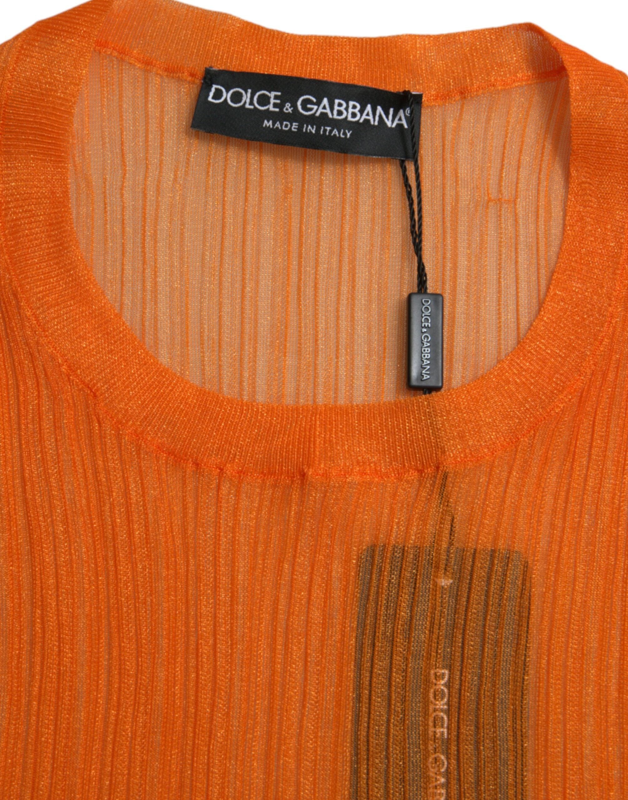 Dolce & Gabbana Orange See Through Crew Neck Blouse Tank Women's Top