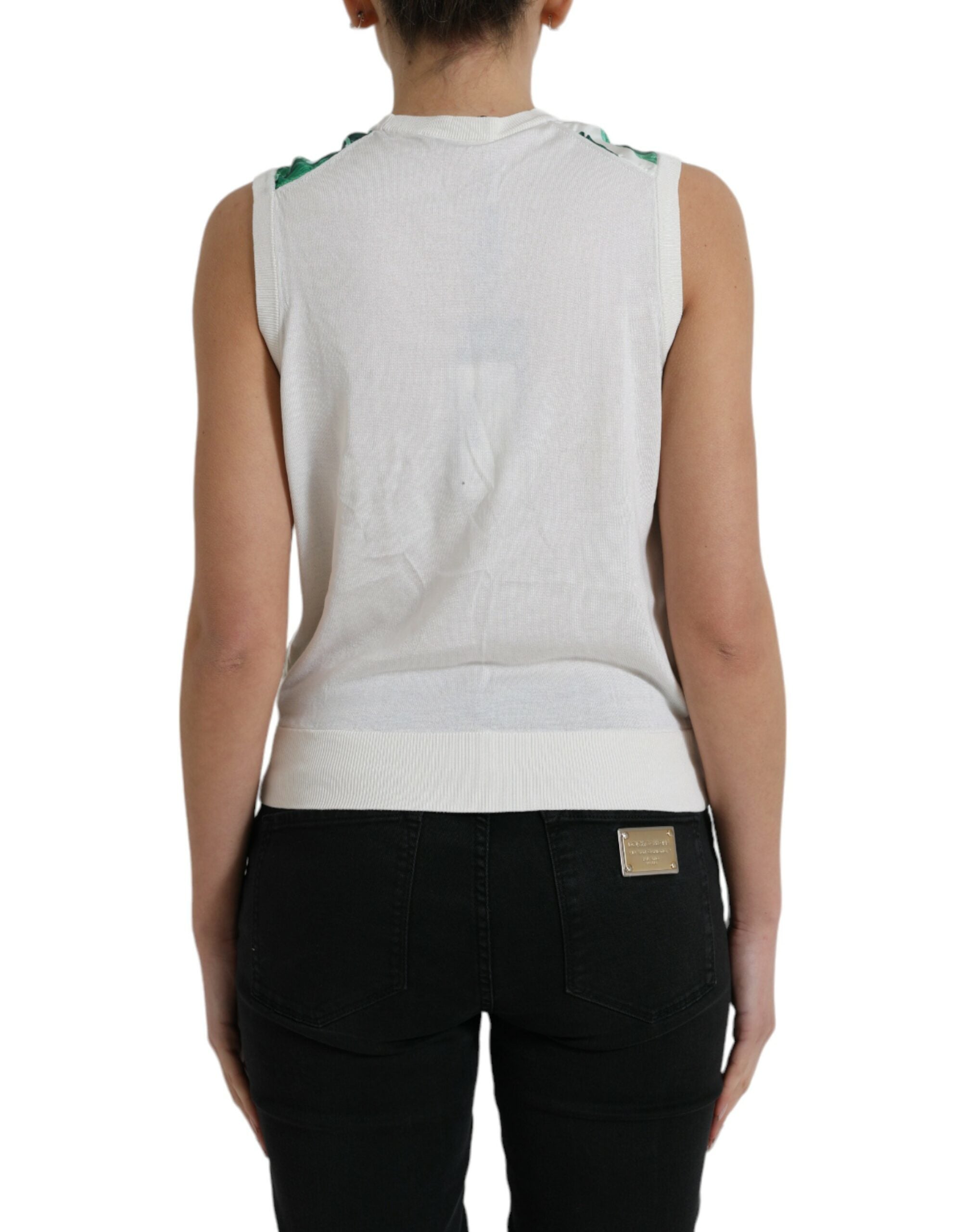 Dolce & Gabbana White Banana Leaf Print Crew Neck Tank Women's Top