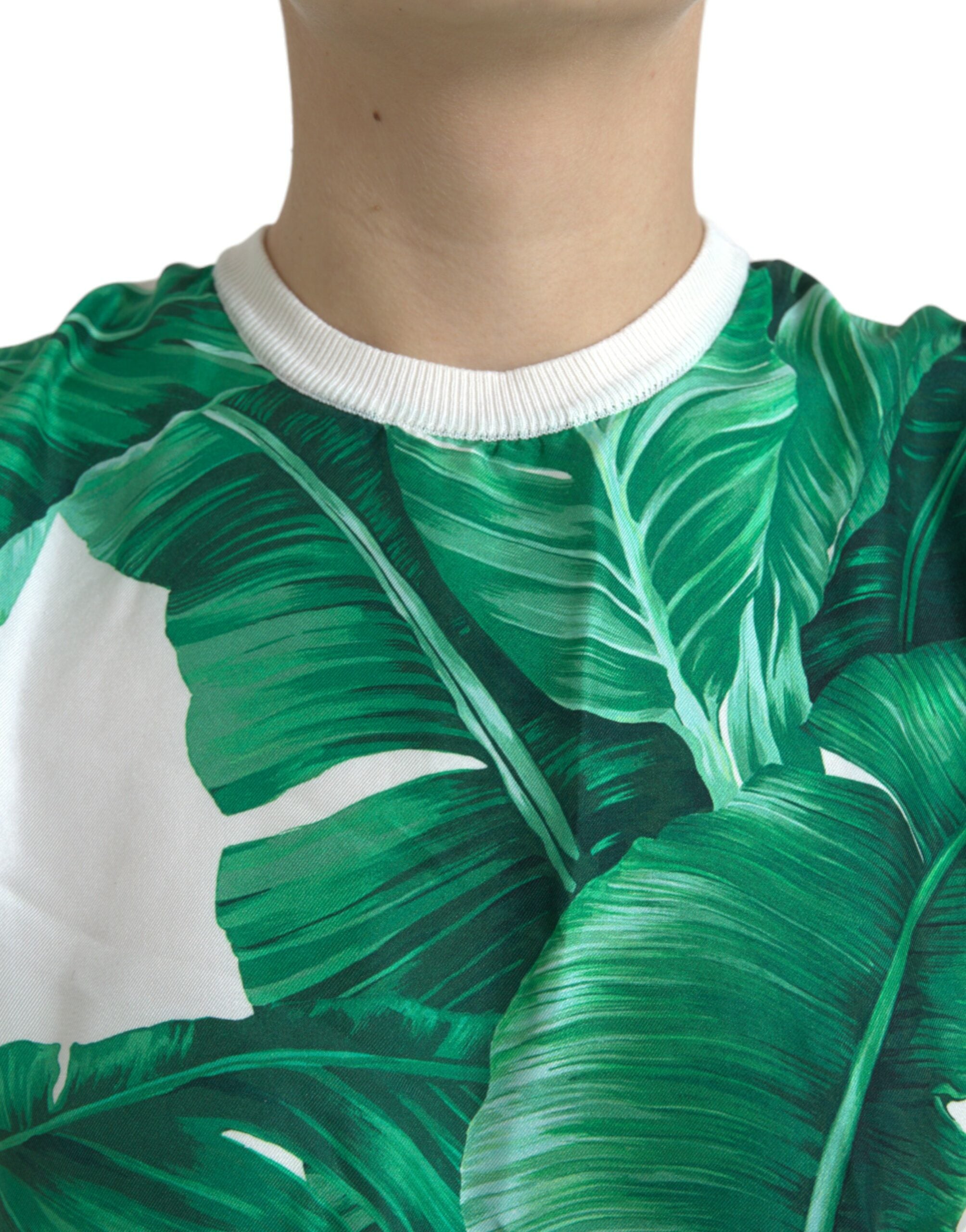 Dolce & Gabbana White Banana Leaf Print Crew Neck Tank Women's Top