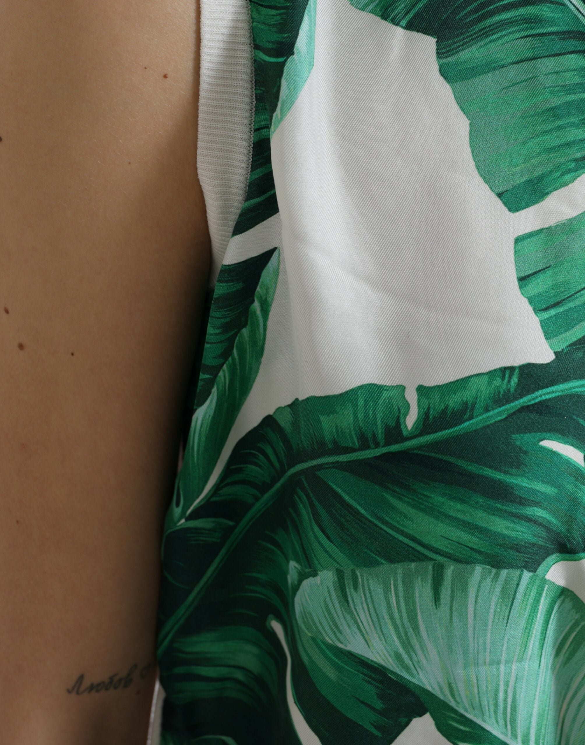 Dolce & Gabbana White Banana Leaf Print Crew Neck Tank Women's Top