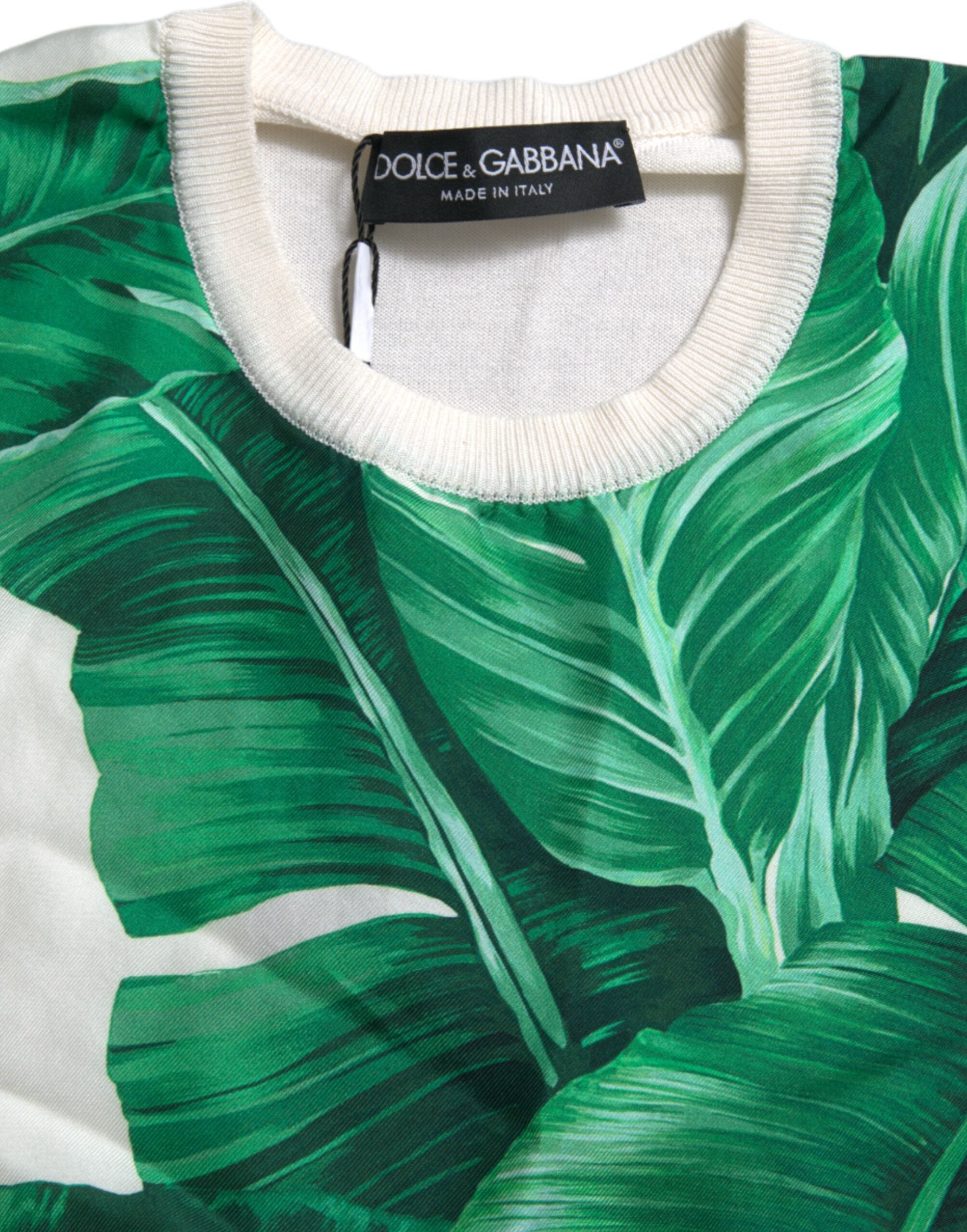Dolce & Gabbana White Banana Leaf Print Crew Neck Tank Women's Top